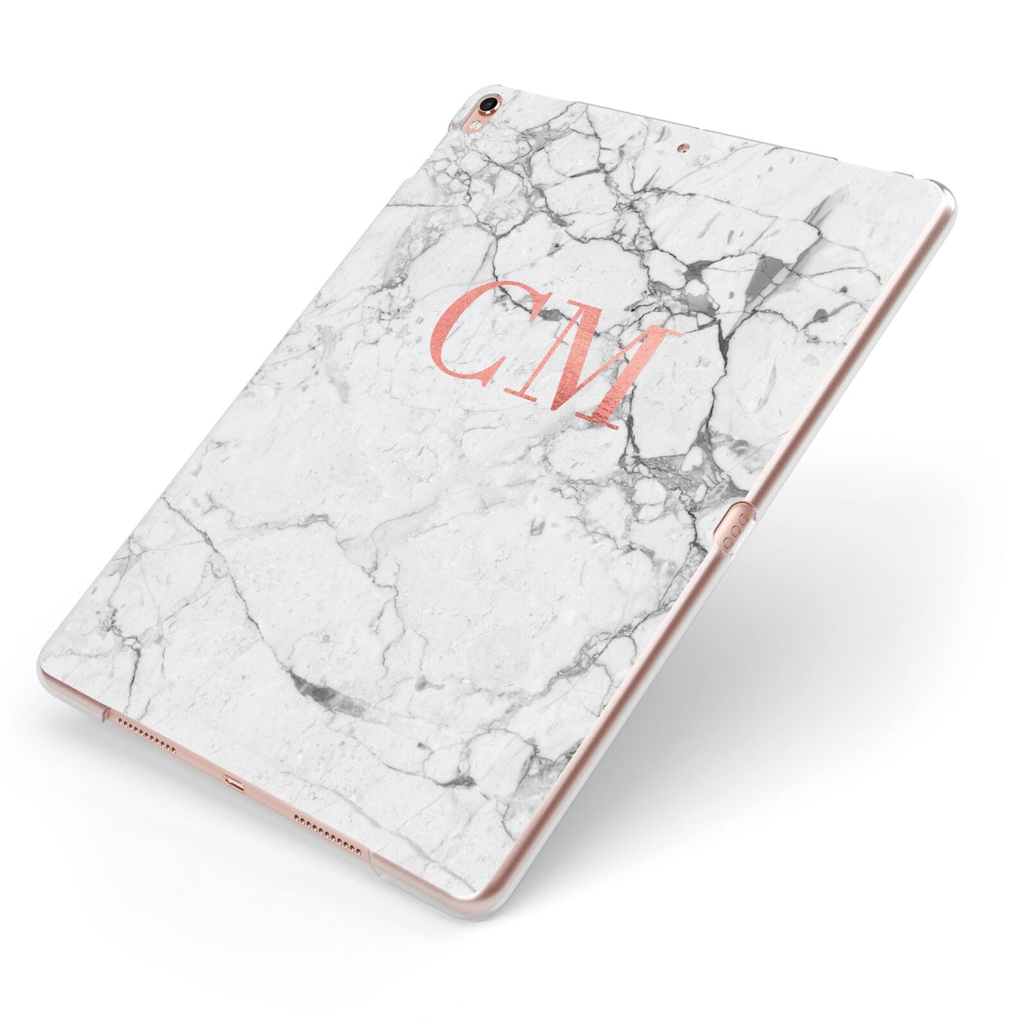 Personalised Marble Initial Rose Gold Apple iPad Case on Rose Gold iPad Side View