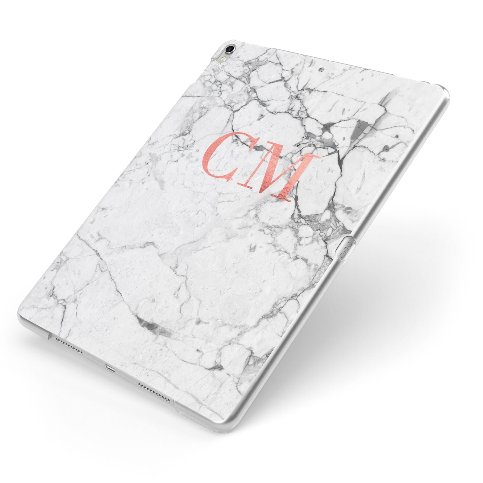 Personalised Marble Initial Rose Gold Apple iPad Case on Silver iPad Side View