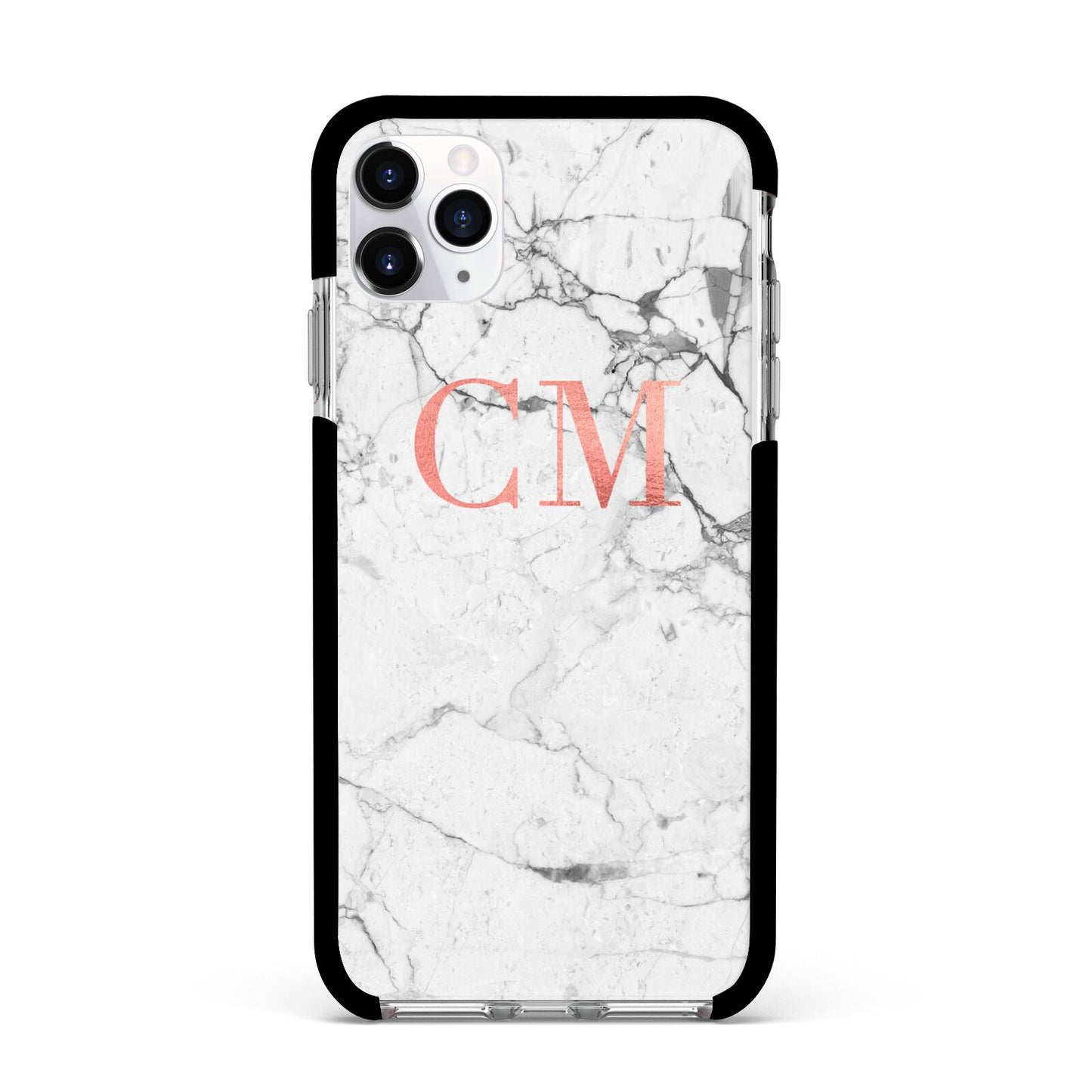 Personalised Marble Initial Rose Gold Apple iPhone 11 Pro Max in Silver with Black Impact Case