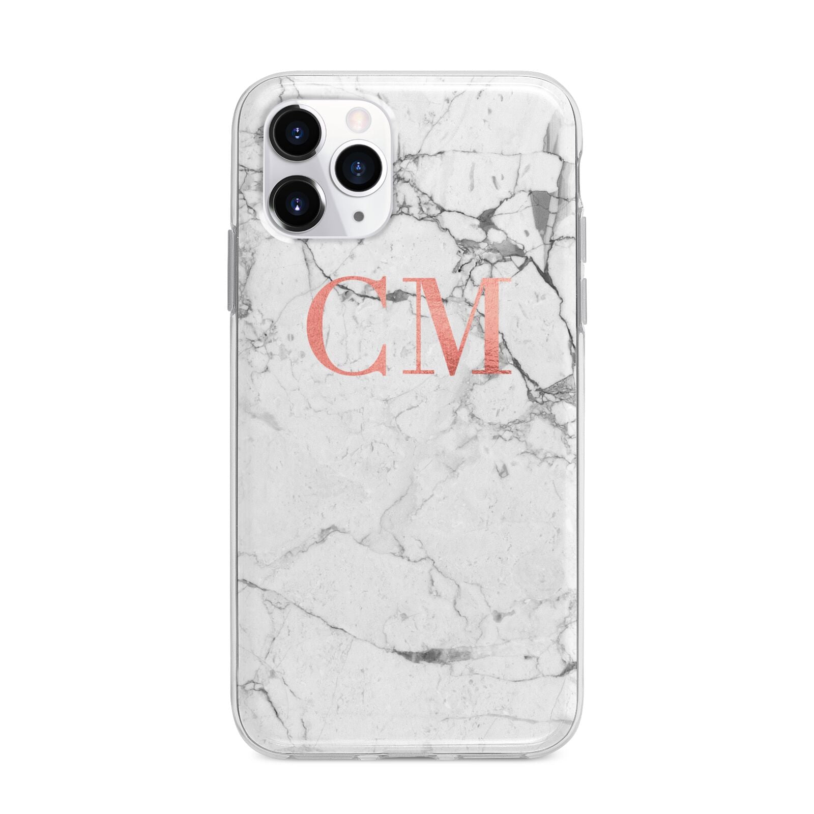 Personalised Marble Initial Rose Gold Apple iPhone 11 Pro Max in Silver with Bumper Case