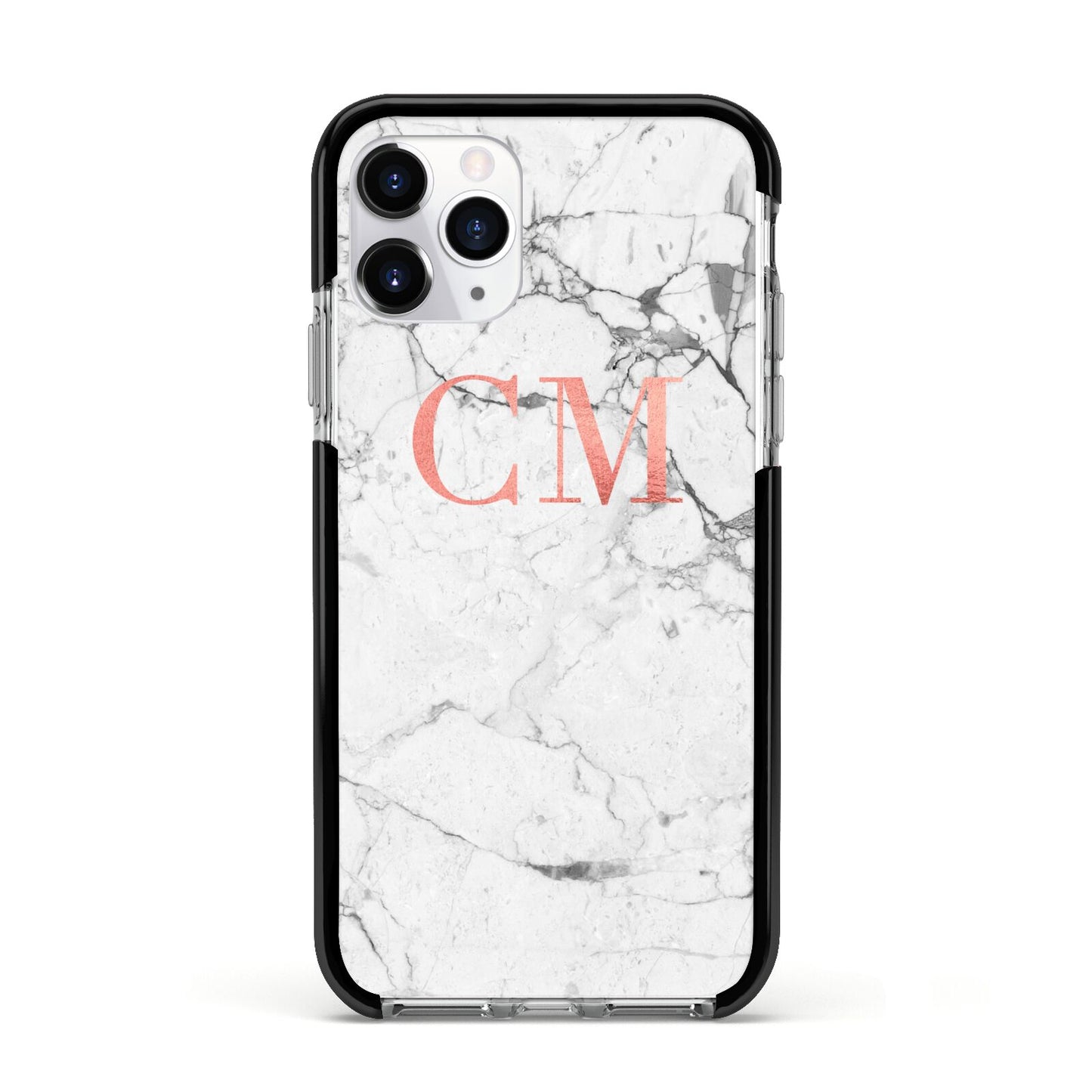 Personalised Marble Initial Rose Gold Apple iPhone 11 Pro in Silver with Black Impact Case
