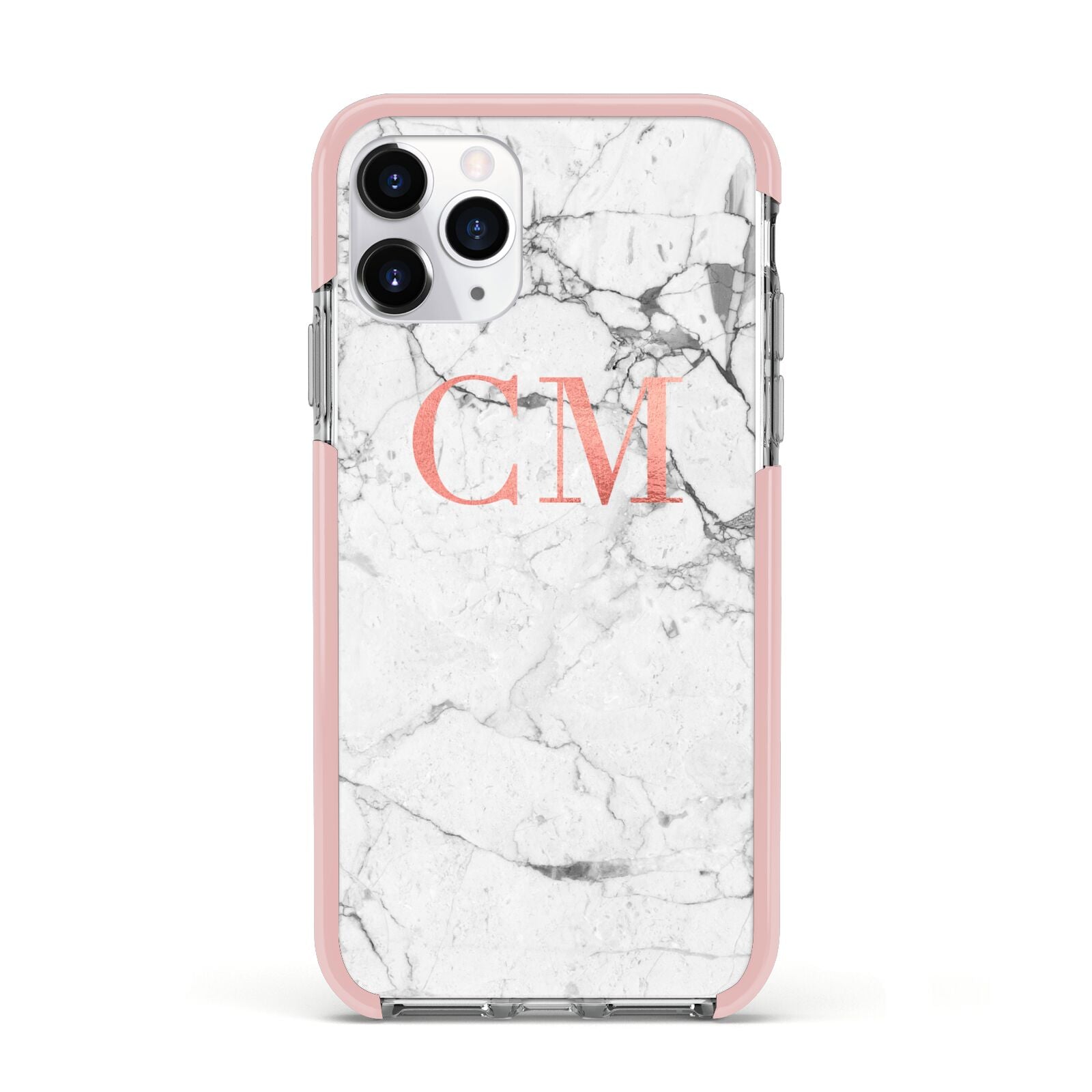 Personalised Marble Initial Rose Gold Apple iPhone 11 Pro in Silver with Pink Impact Case