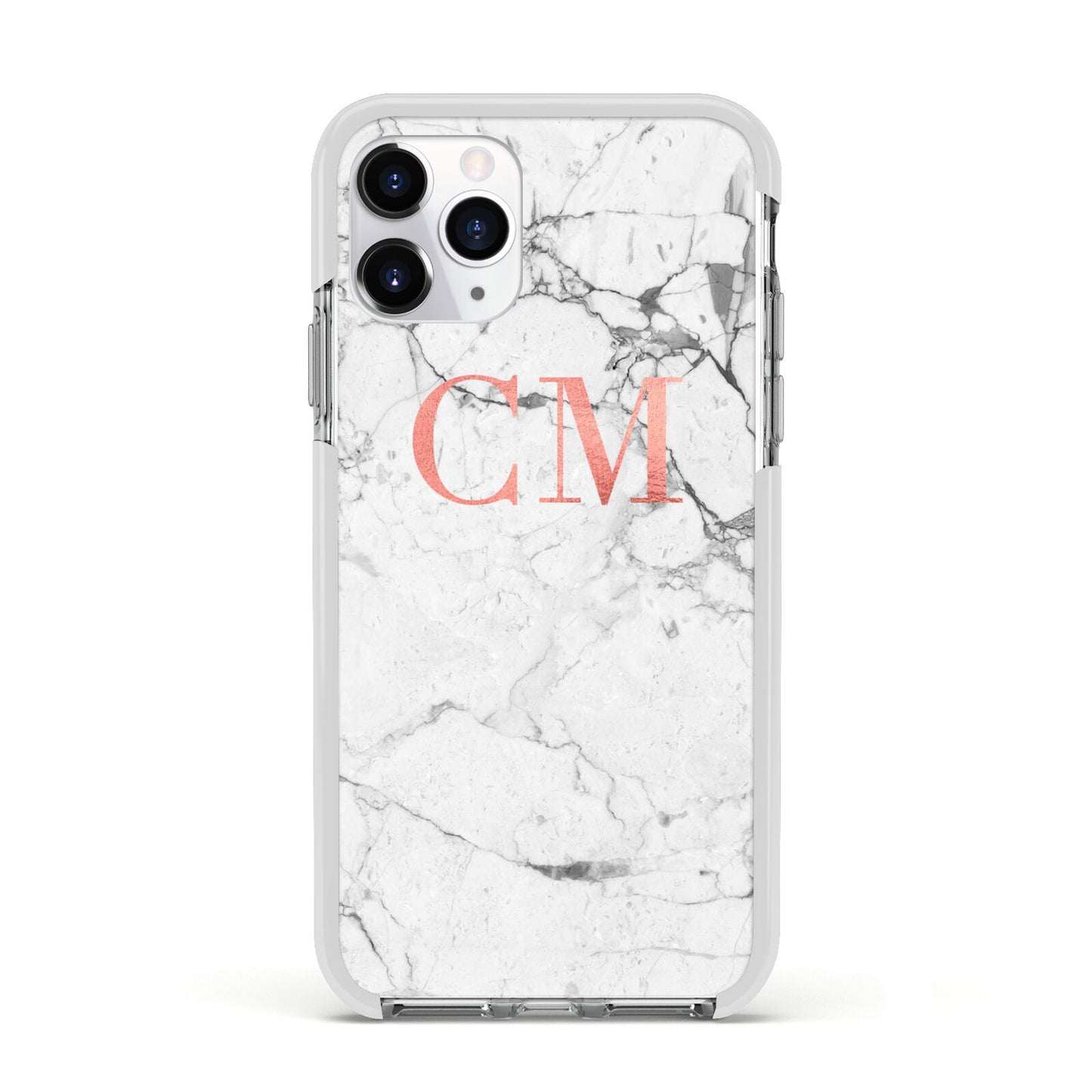 Personalised Marble Initial Rose Gold Apple iPhone 11 Pro in Silver with White Impact Case
