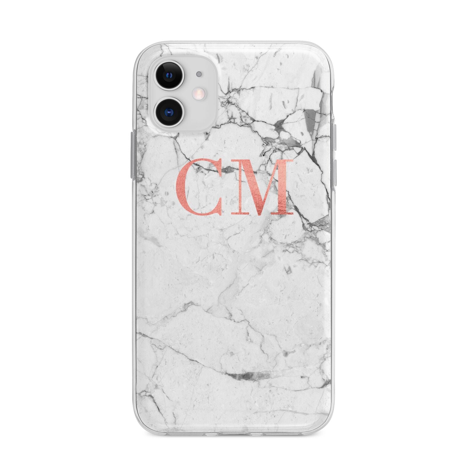 Personalised Marble Initial Rose Gold Apple iPhone 11 in White with Bumper Case