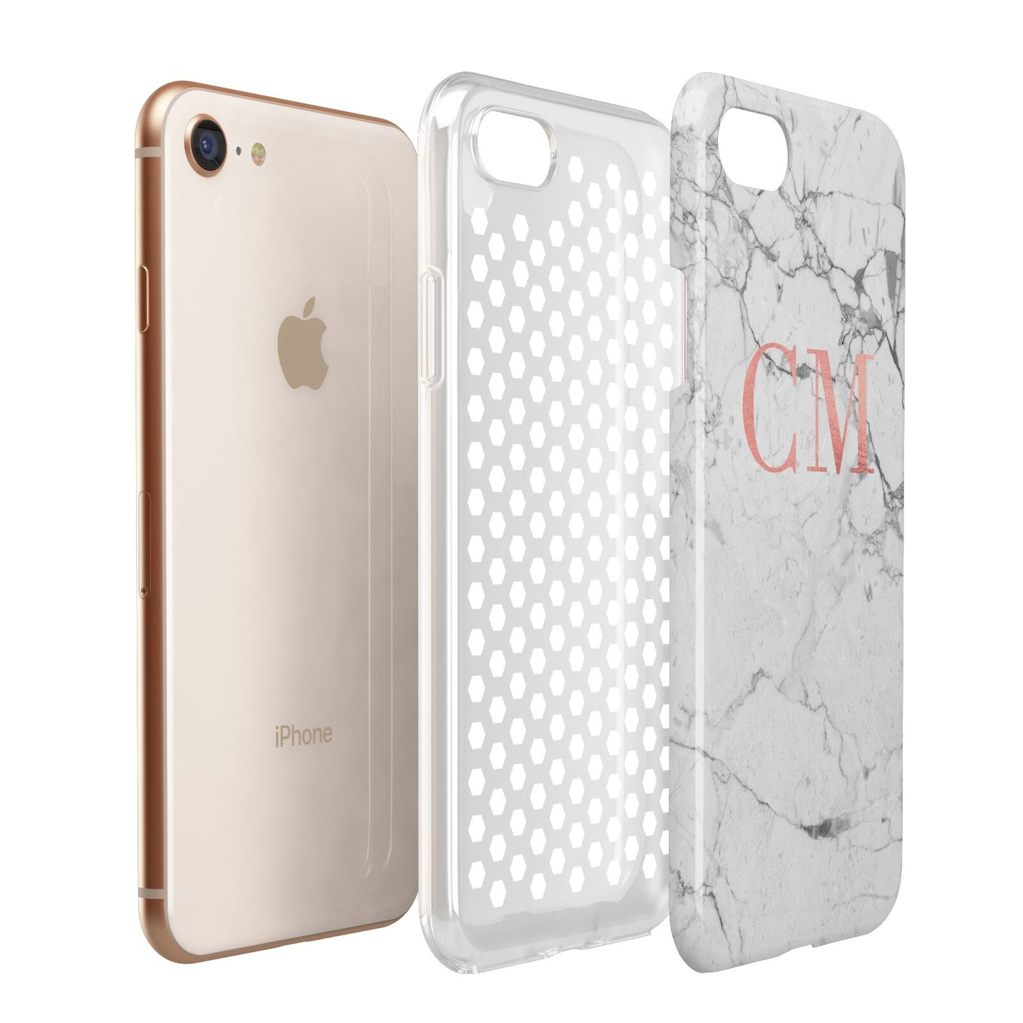 Personalised Marble Initial Rose Gold Apple iPhone 7 8 3D Tough Case Expanded View
