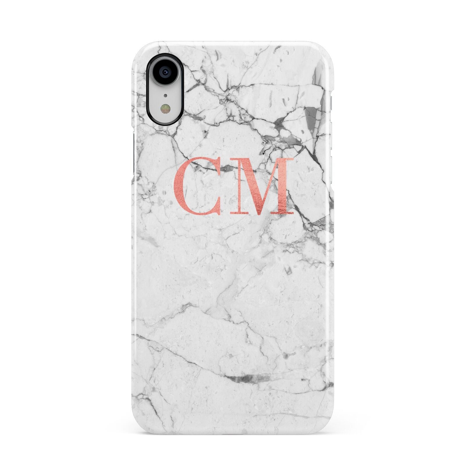 Personalised Marble Initial Rose Gold Apple iPhone XR White 3D Snap Case