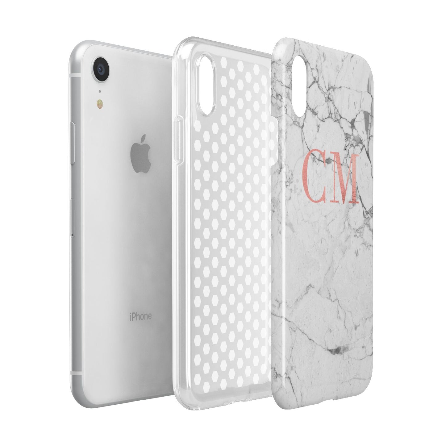 Personalised Marble Initial Rose Gold Apple iPhone XR White 3D Tough Case Expanded view