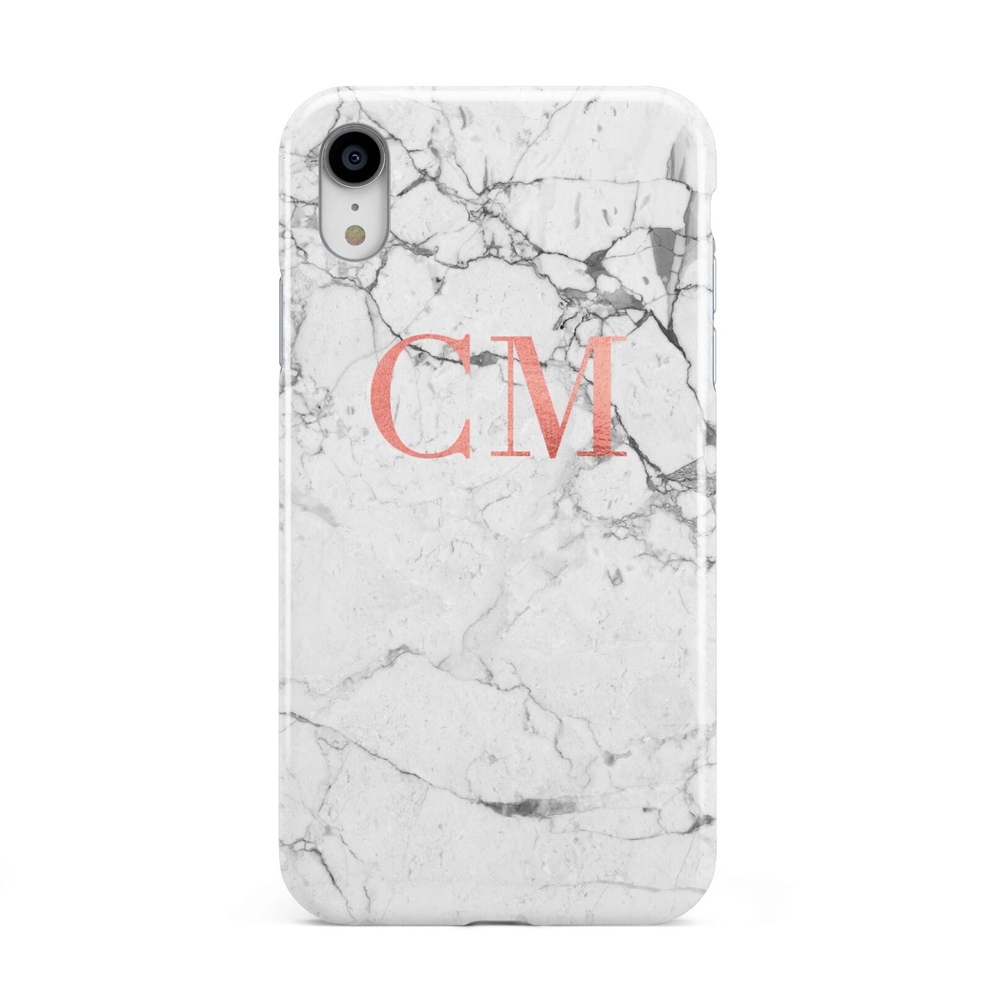 Personalised Marble Initial Rose Gold Apple iPhone XR White 3D Tough Case