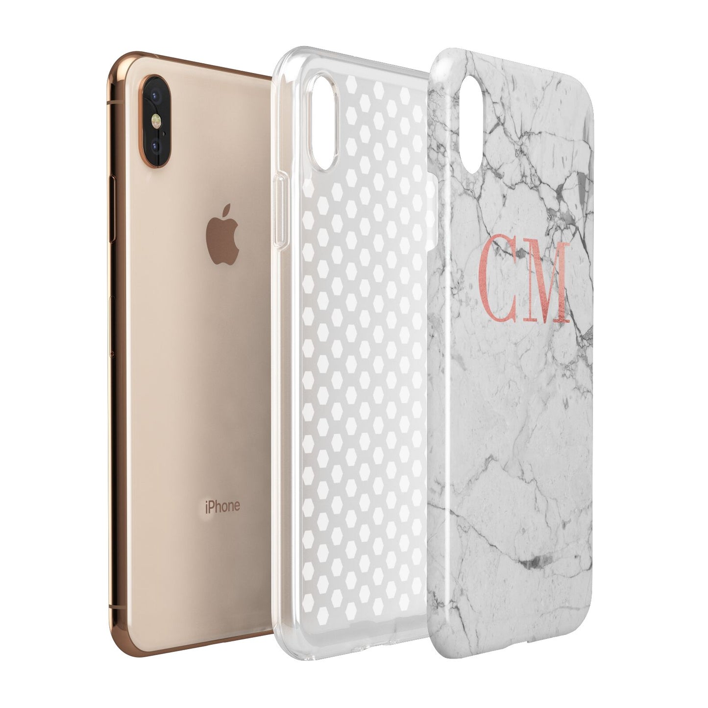 Personalised Marble Initial Rose Gold Apple iPhone Xs Max 3D Tough Case Expanded View
