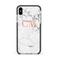 Personalised Marble Initial Rose Gold Apple iPhone Xs Max Impact Case Black Edge on Silver Phone