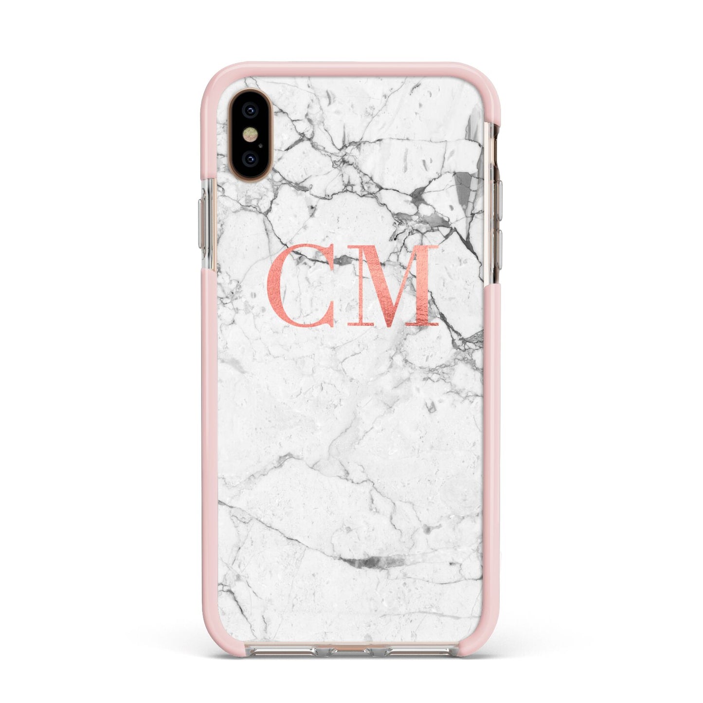 Personalised Marble Initial Rose Gold Apple iPhone Xs Max Impact Case Pink Edge on Gold Phone