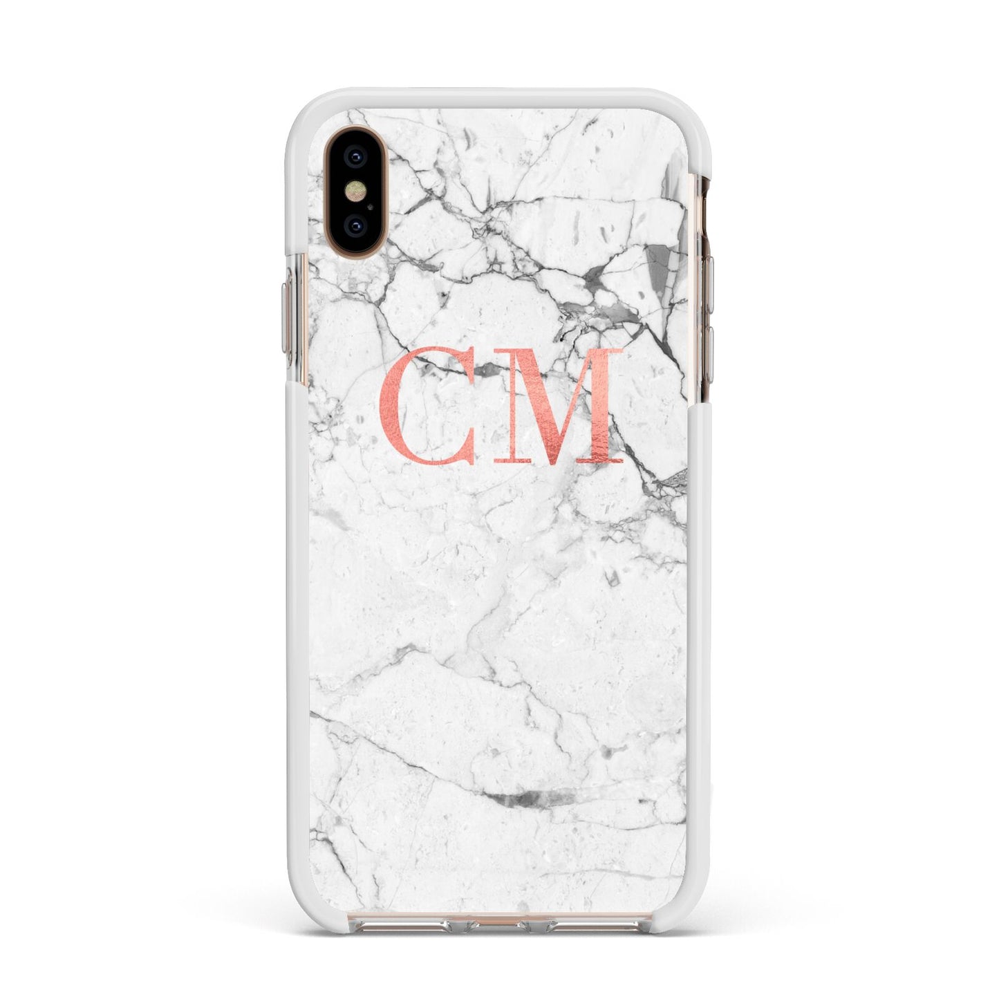 Personalised Marble Initial Rose Gold Apple iPhone Xs Max Impact Case White Edge on Gold Phone