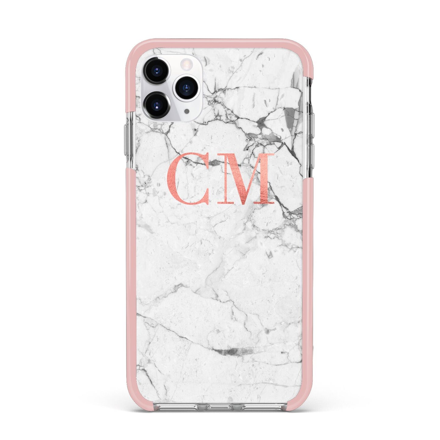 Personalised Marble Initial Rose Gold iPhone 11 Pro Max Impact Pink Edge Case