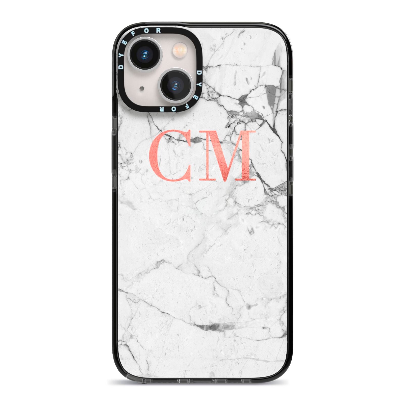 Personalised Marble Initial Rose Gold iPhone 13 Black Impact Case on Silver phone