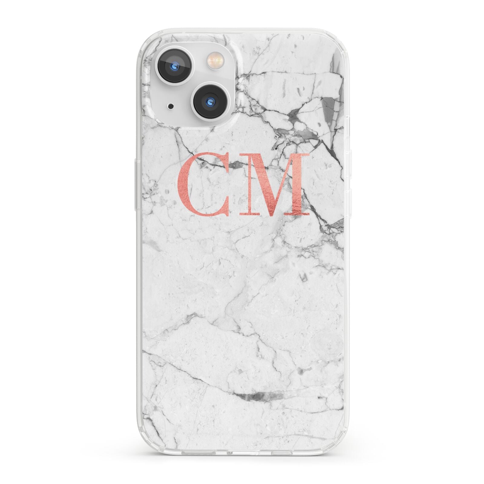 Personalised Marble Initial Rose Gold iPhone 13 Clear Bumper Case