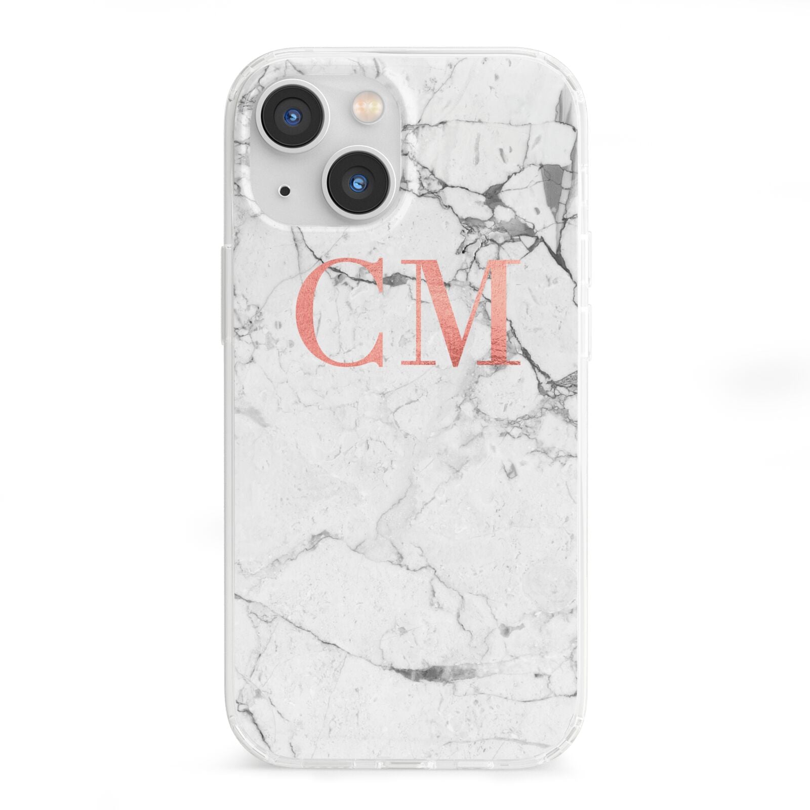 Personalised Marble Initial Rose Gold iPhone 13 Mini Clear Bumper Case