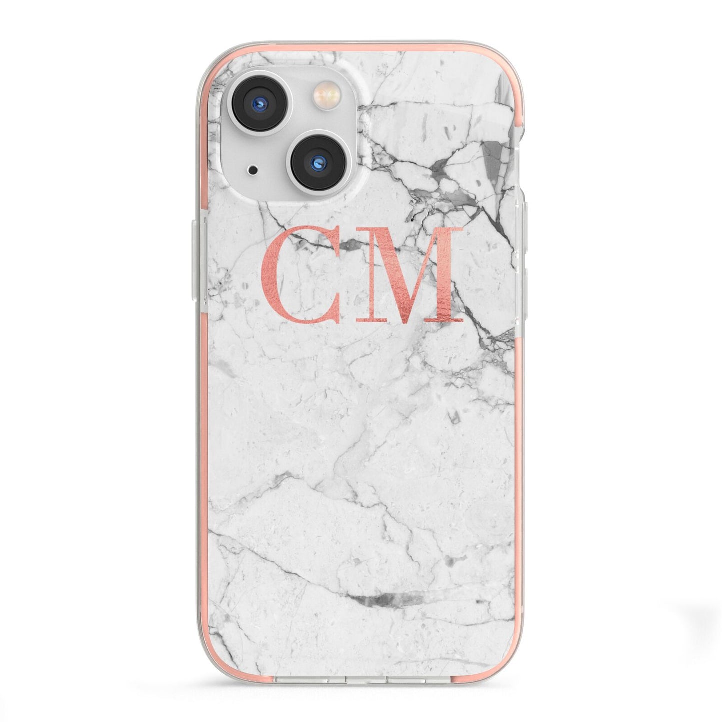 Personalised Marble Initial Rose Gold iPhone 13 Mini TPU Impact Case with Pink Edges