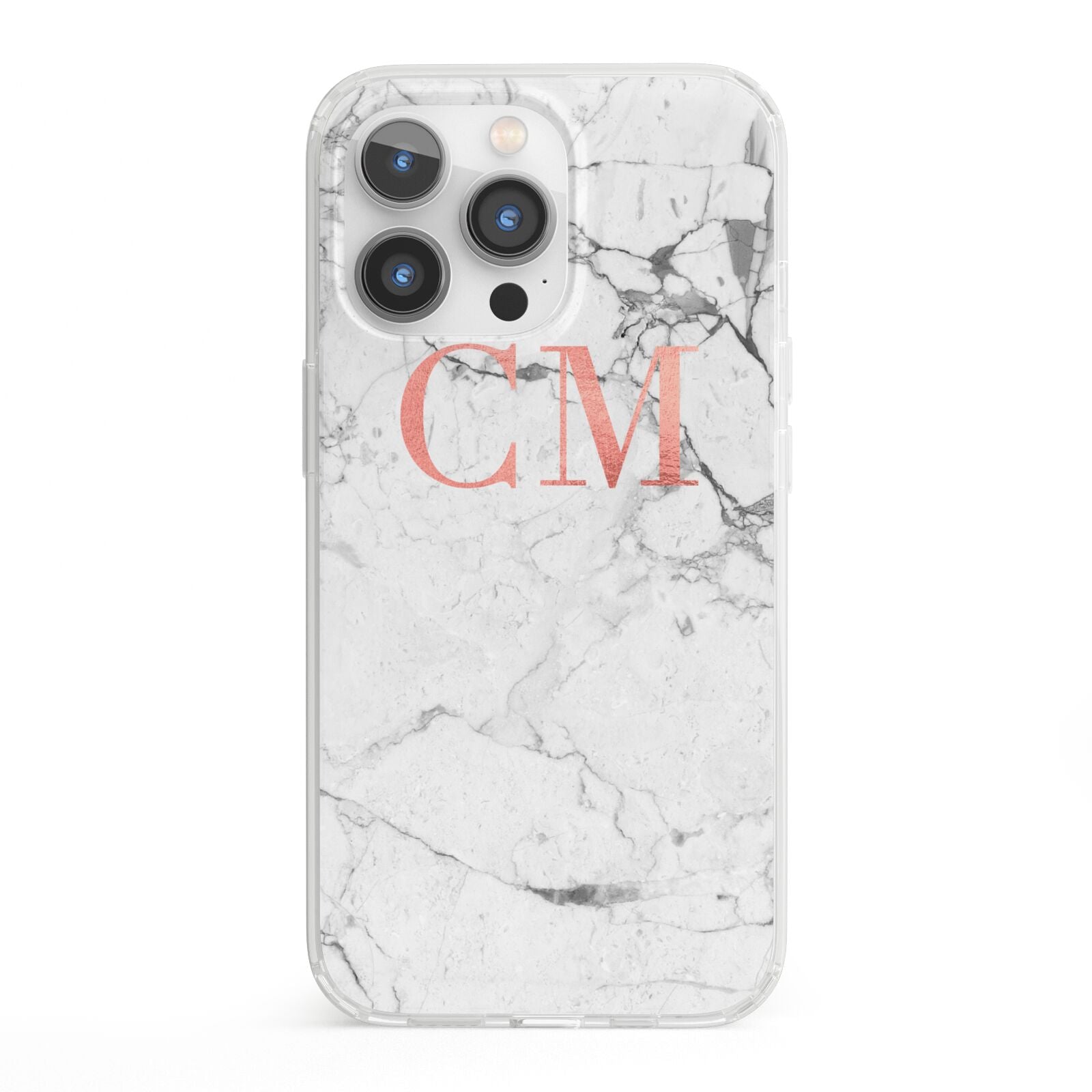 Personalised Marble Initial Rose Gold iPhone 13 Pro Clear Bumper Case