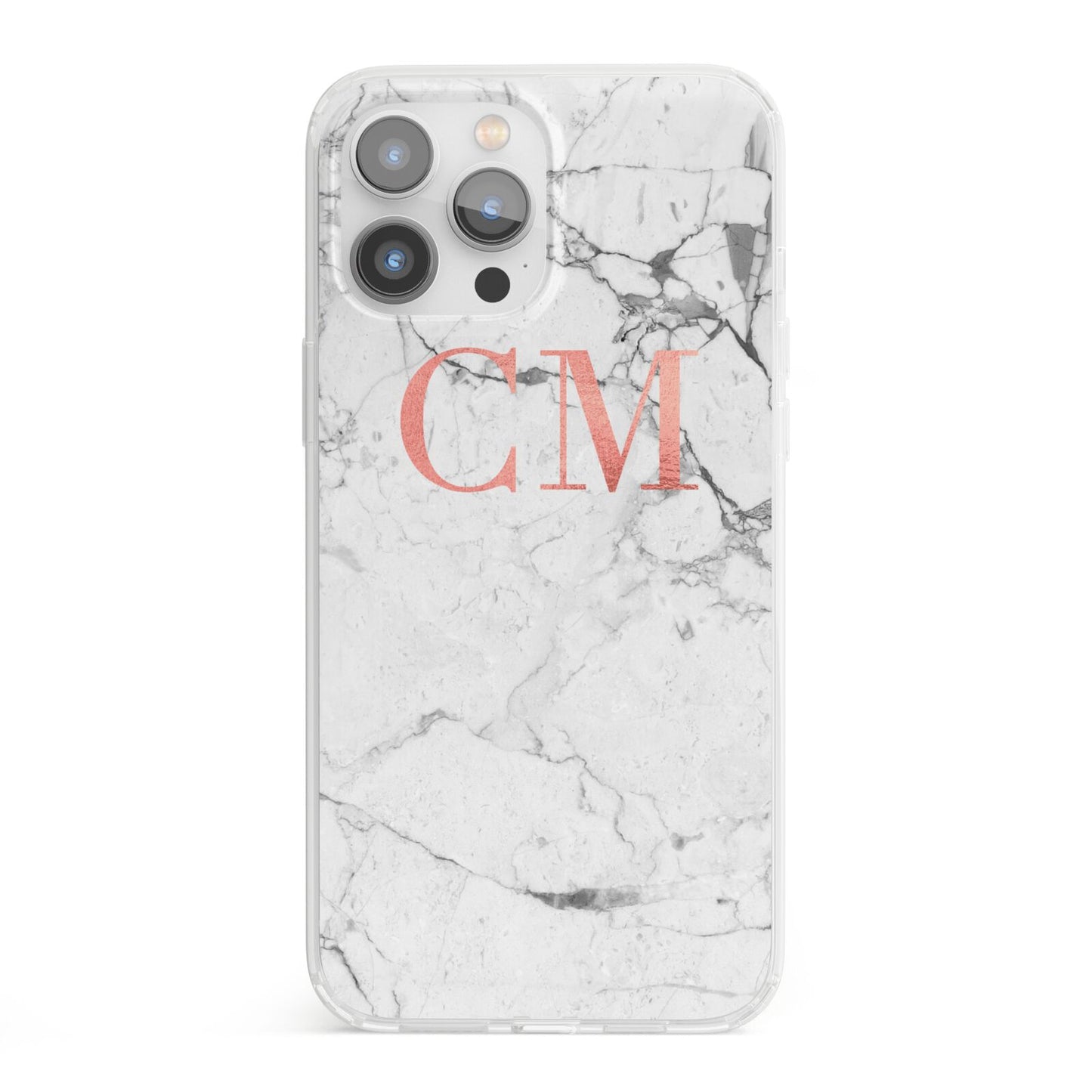 Personalised Marble Initial Rose Gold iPhone 13 Pro Max Clear Bumper Case