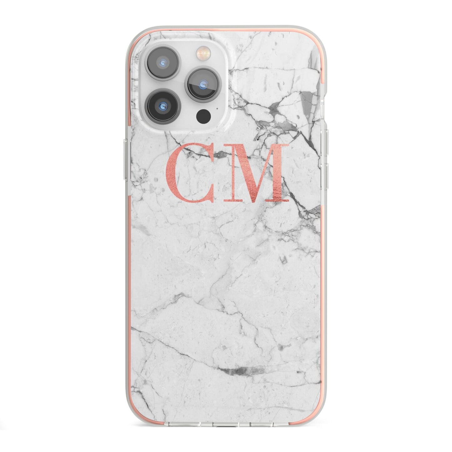 Personalised Marble Initial Rose Gold iPhone 13 Pro Max TPU Impact Case with Pink Edges