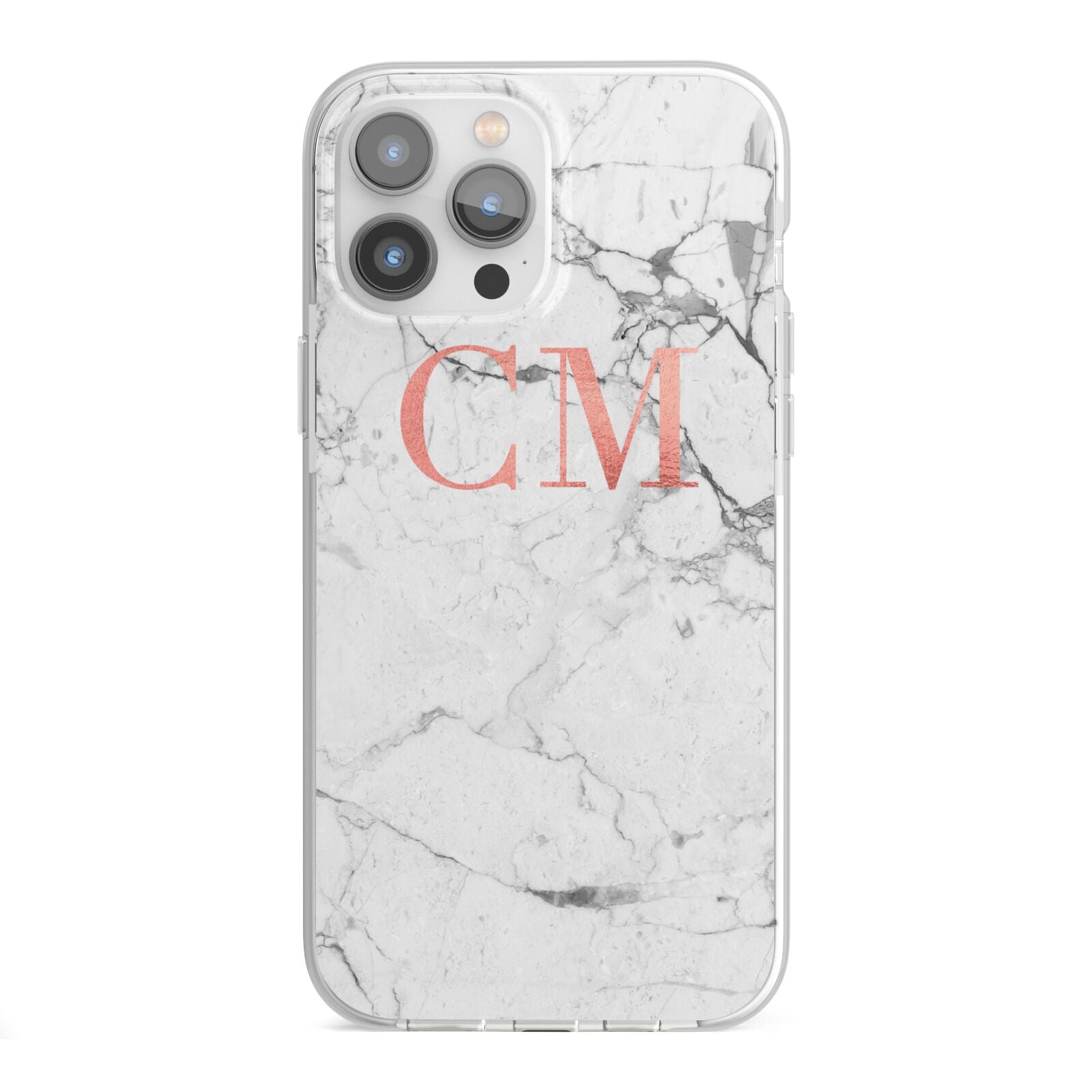 Personalised Marble Initial Rose Gold iPhone 13 Pro Max TPU Impact Case with White Edges