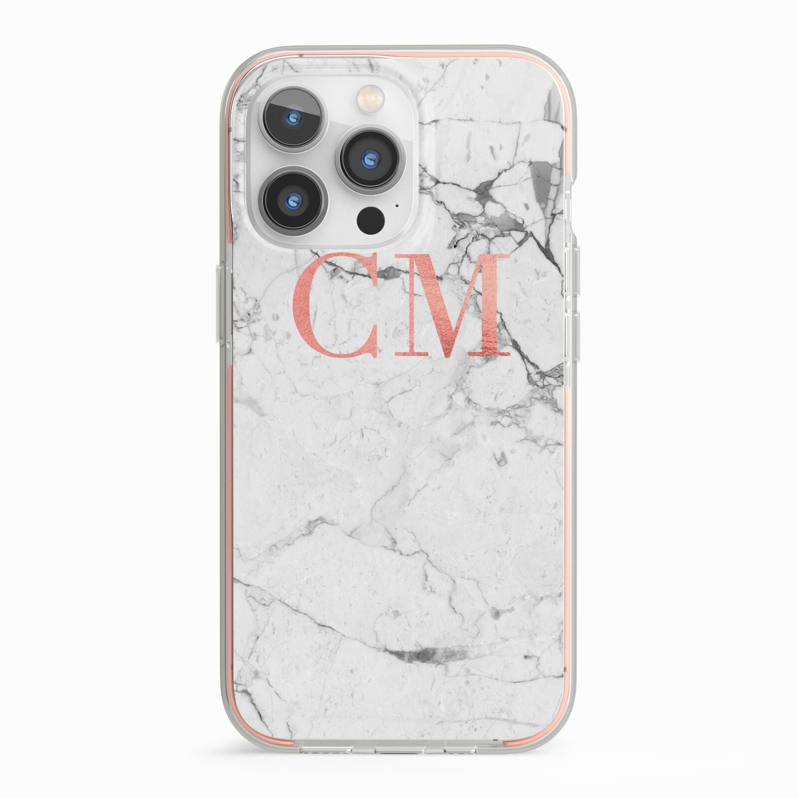 Personalised Marble Initial Rose Gold iPhone 13 Pro TPU Impact Case with Pink Edges