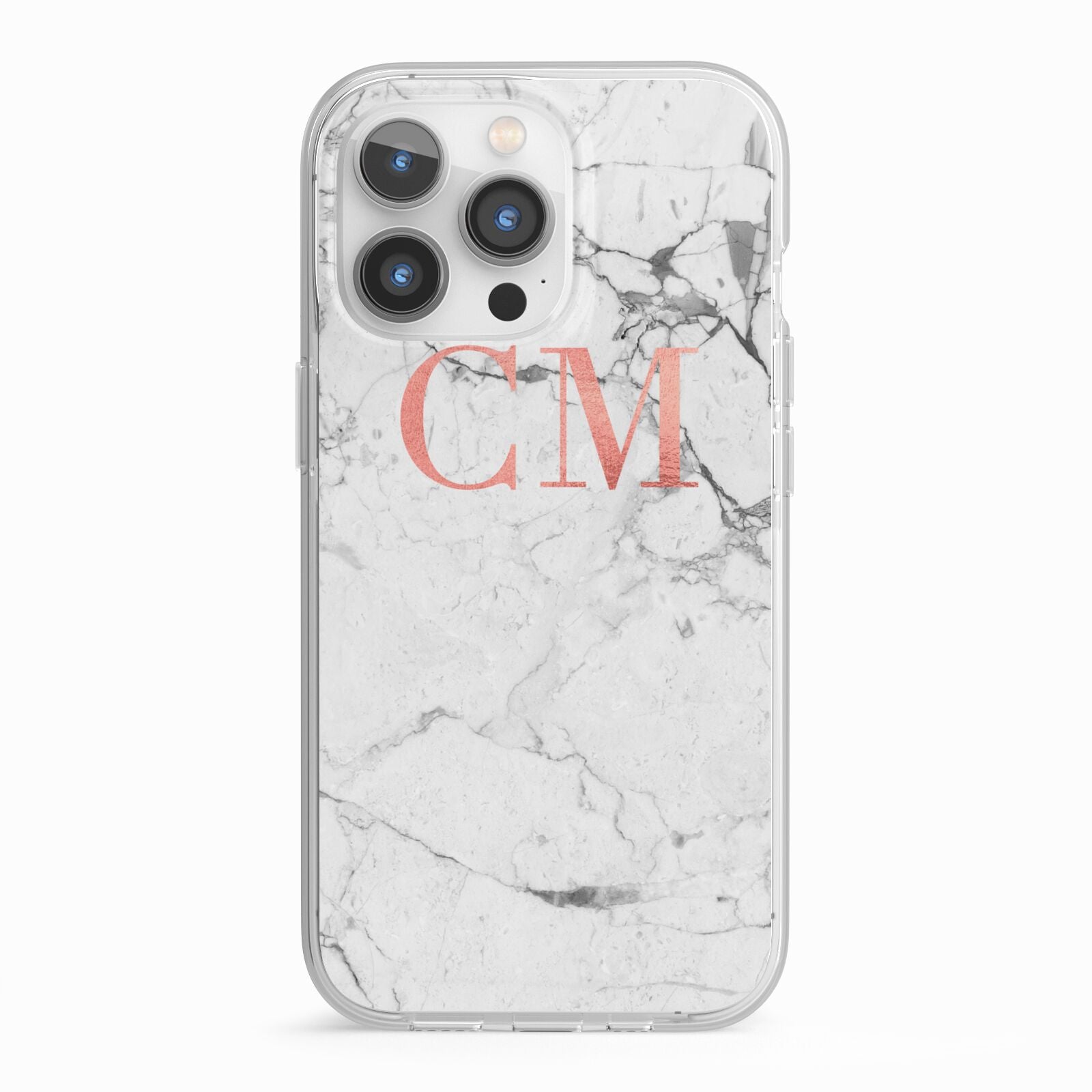 Personalised Marble Initial Rose Gold iPhone 13 Pro TPU Impact Case with White Edges