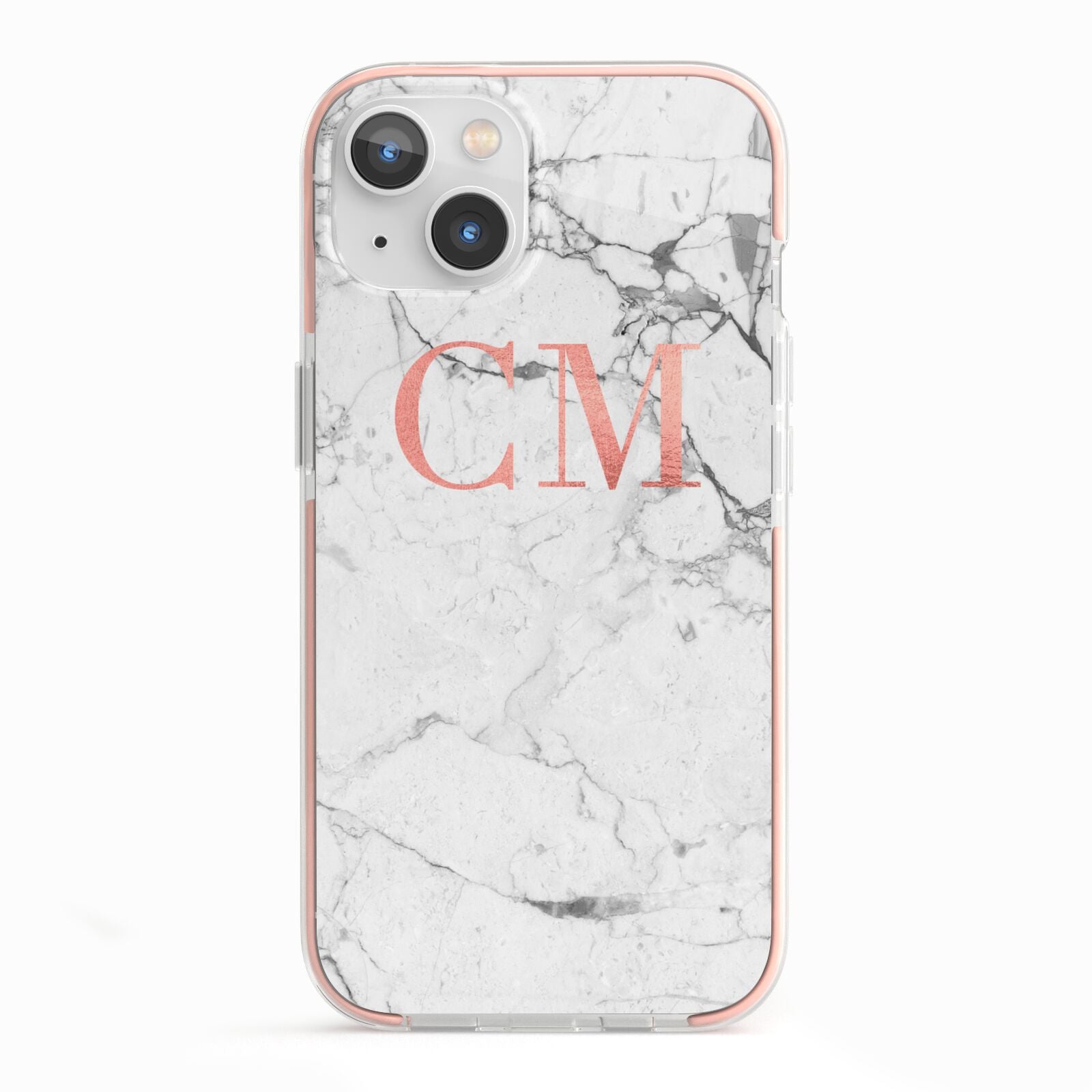 Personalised Marble Initial Rose Gold iPhone 13 TPU Impact Case with Pink Edges