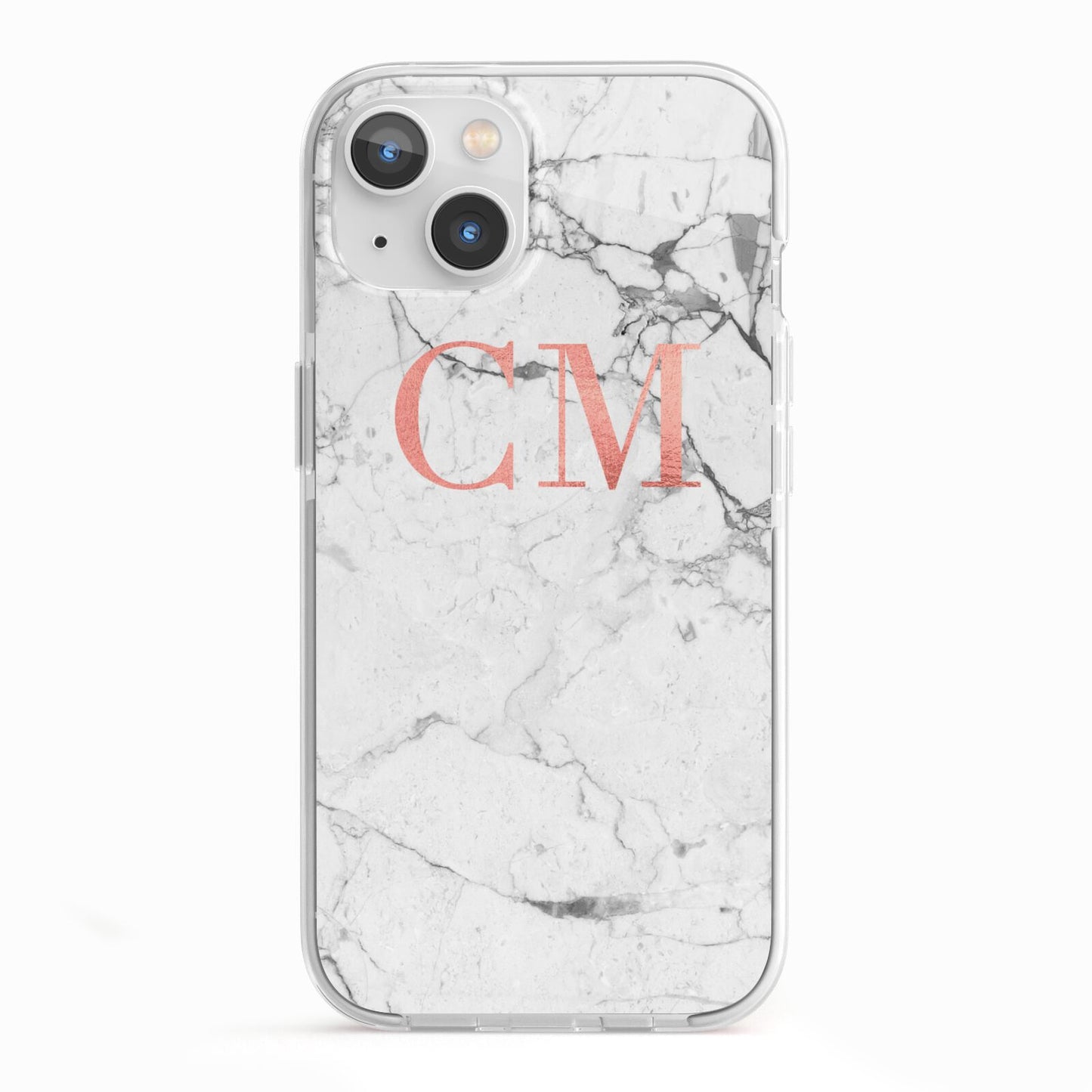 Personalised Marble Initial Rose Gold iPhone 13 TPU Impact Case with White Edges