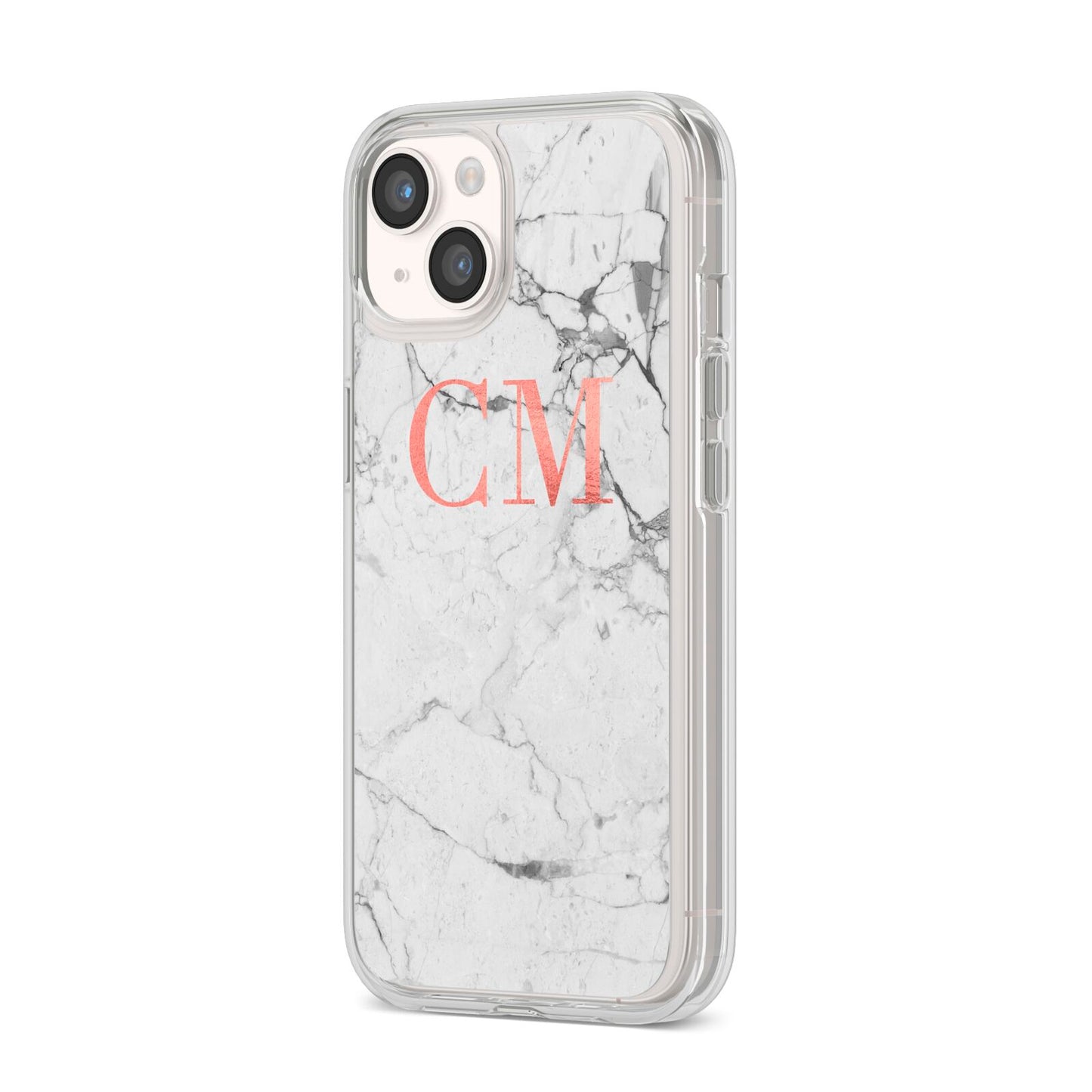 Personalised Marble Initial Rose Gold iPhone 14 Clear Tough Case Starlight Angled Image