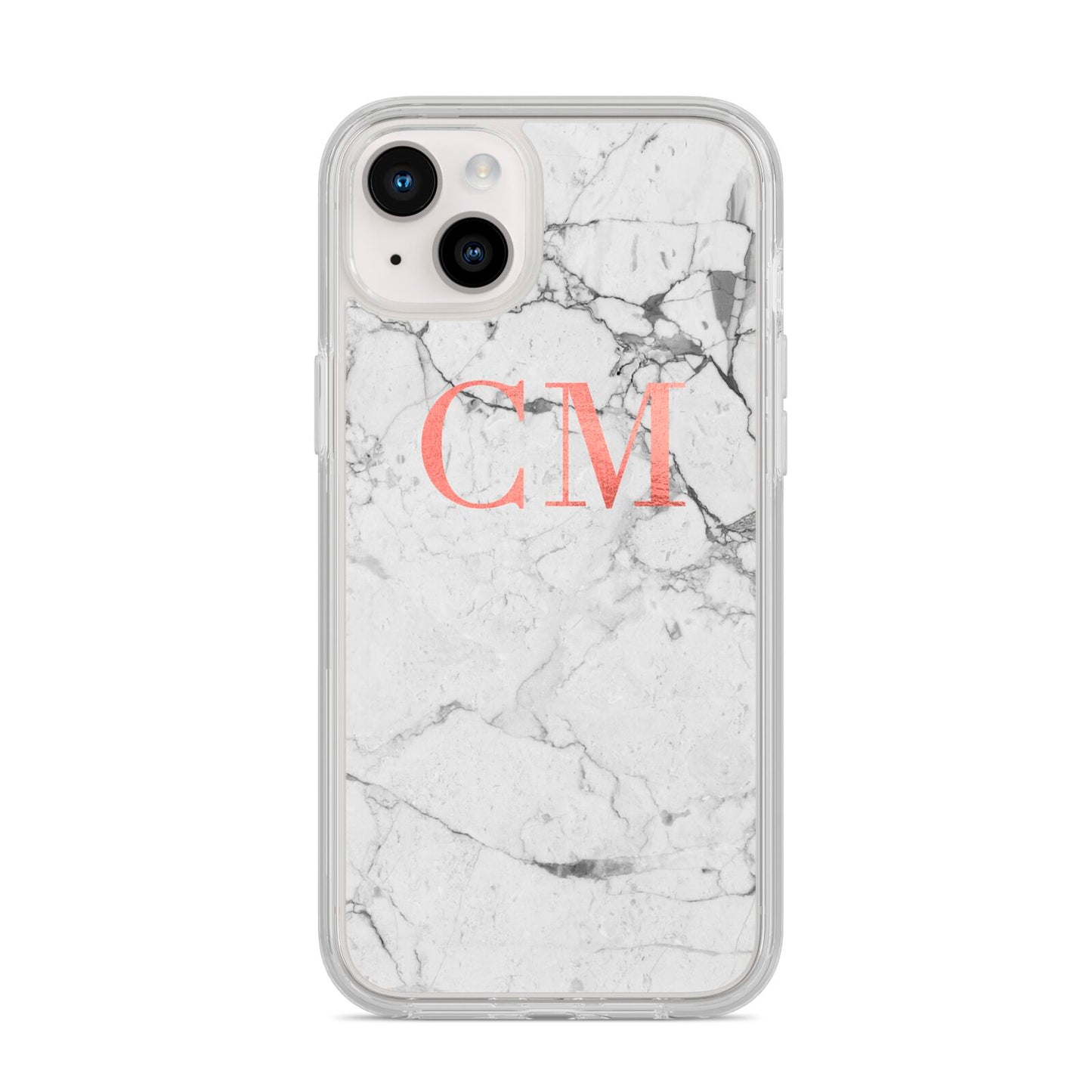 Personalised Marble Initial Rose Gold iPhone 14 Plus Clear Tough Case Starlight