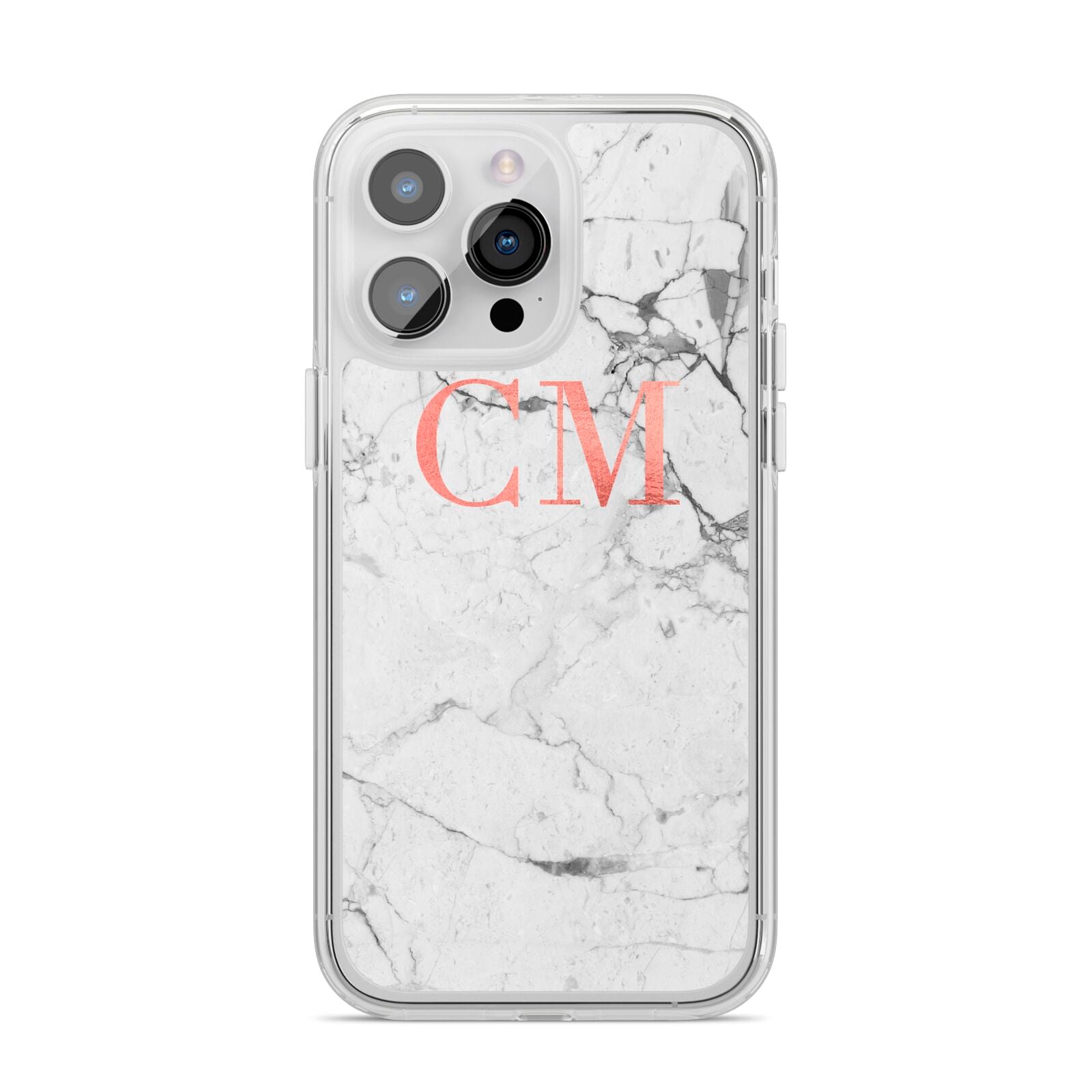 Personalised Marble Initial Rose Gold iPhone 14 Pro Max Clear Tough Case Silver
