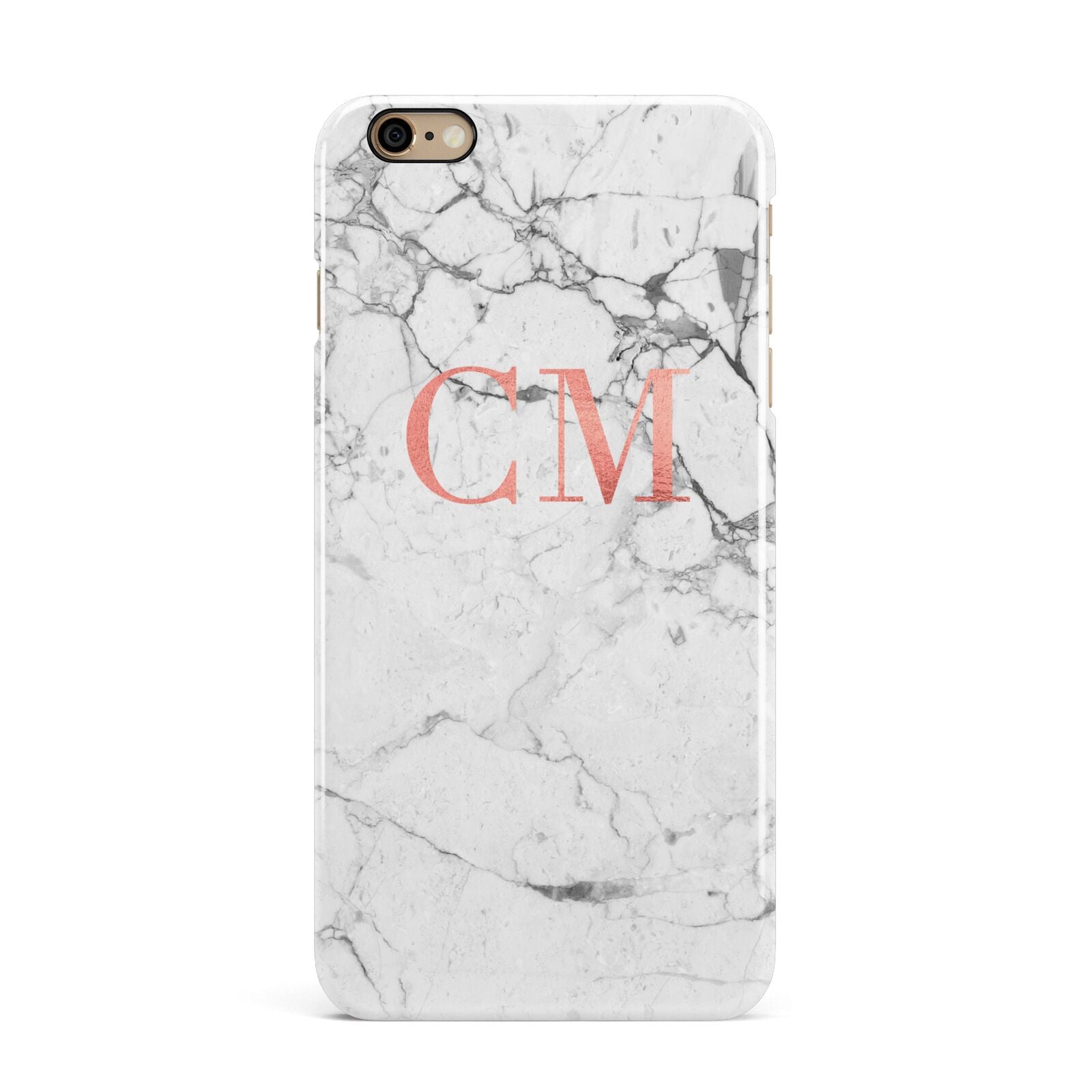 Personalised Marble Initial Rose Gold iPhone 6 Plus 3D Snap Case on Gold Phone