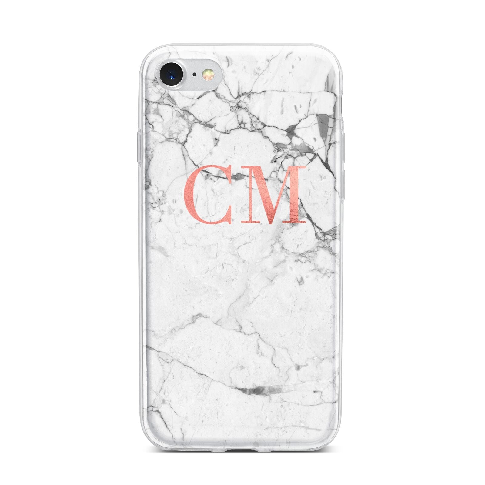 Personalised Marble Initial Rose Gold iPhone 7 Bumper Case on Silver iPhone