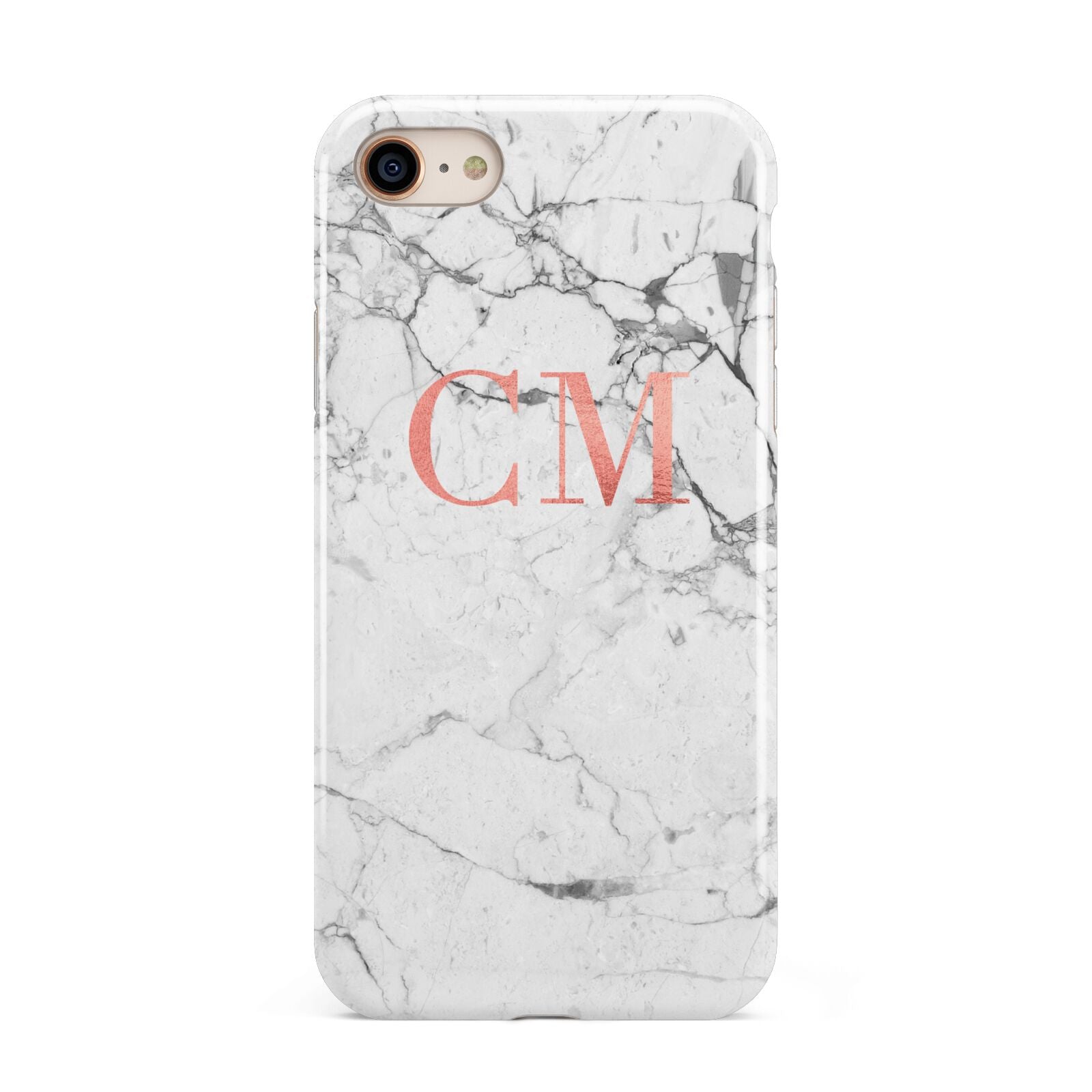 Personalised Marble Initial Rose Gold iPhone 8 3D Tough Case on Gold Phone
