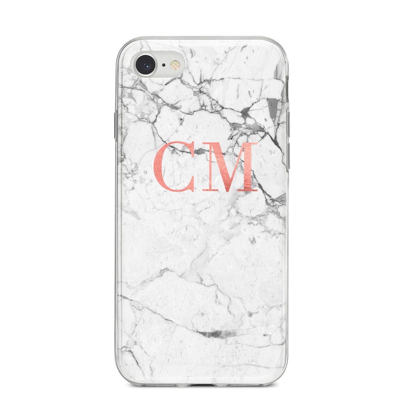Personalised Marble Initial Rose Gold iPhone 8 Bumper Case on Silver iPhone