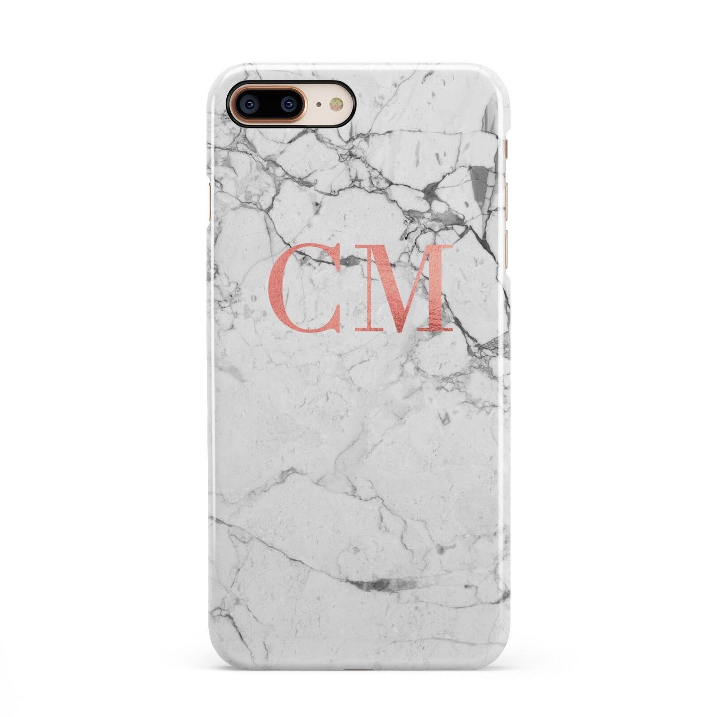 Personalised Marble Initial Rose Gold iPhone 8 Plus 3D Snap Case on Gold Phone