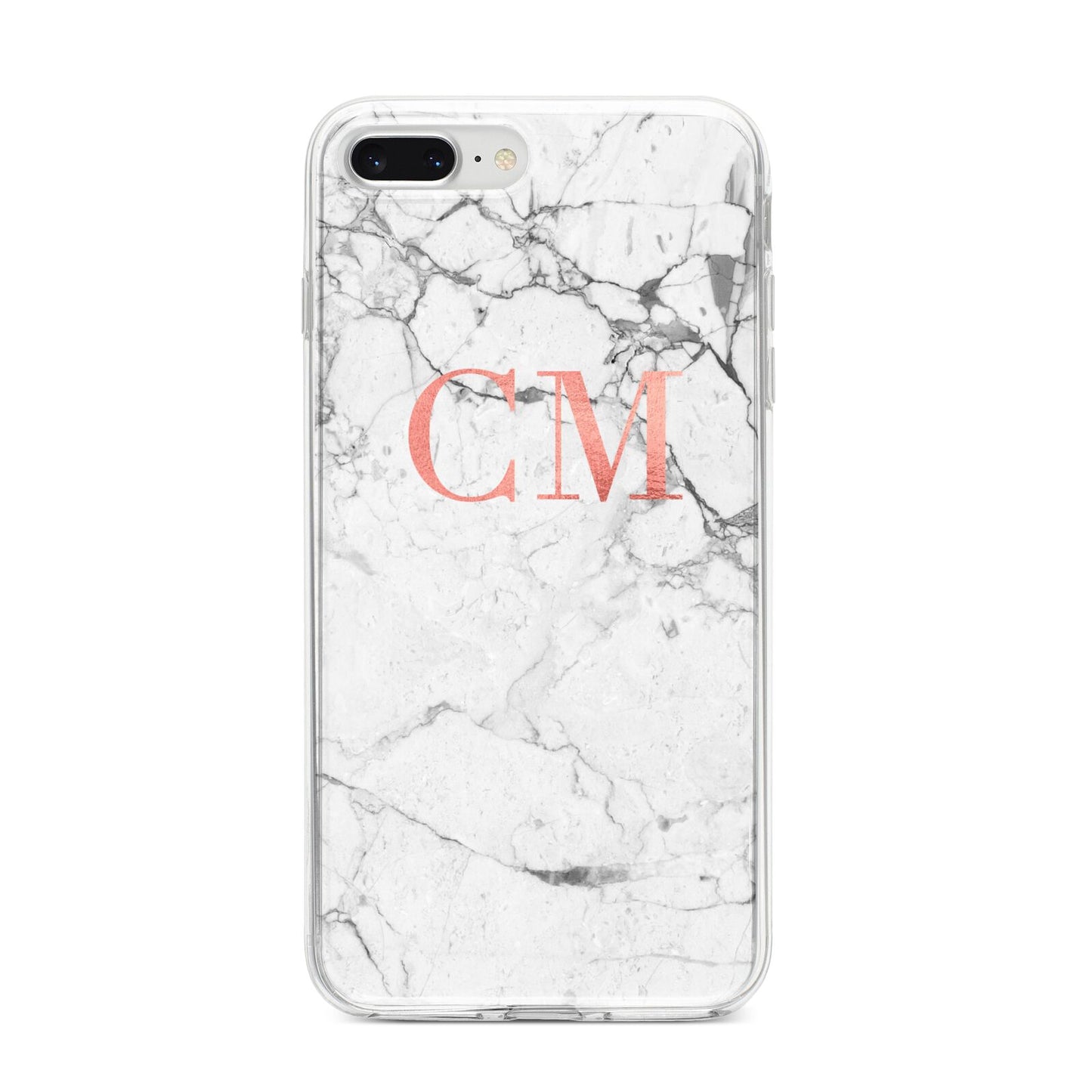 Personalised Marble Initial Rose Gold iPhone 8 Plus Bumper Case on Silver iPhone