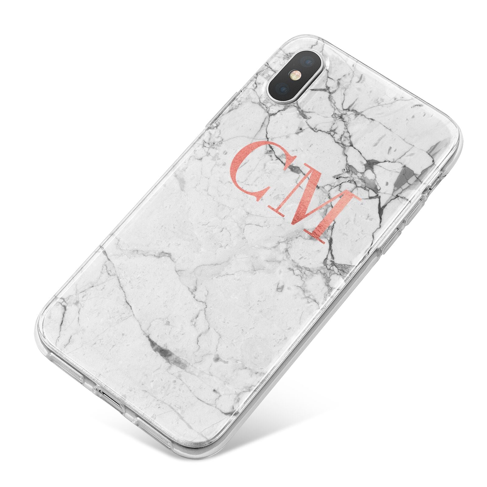 Personalised Marble Initial Rose Gold iPhone X Bumper Case on Silver iPhone