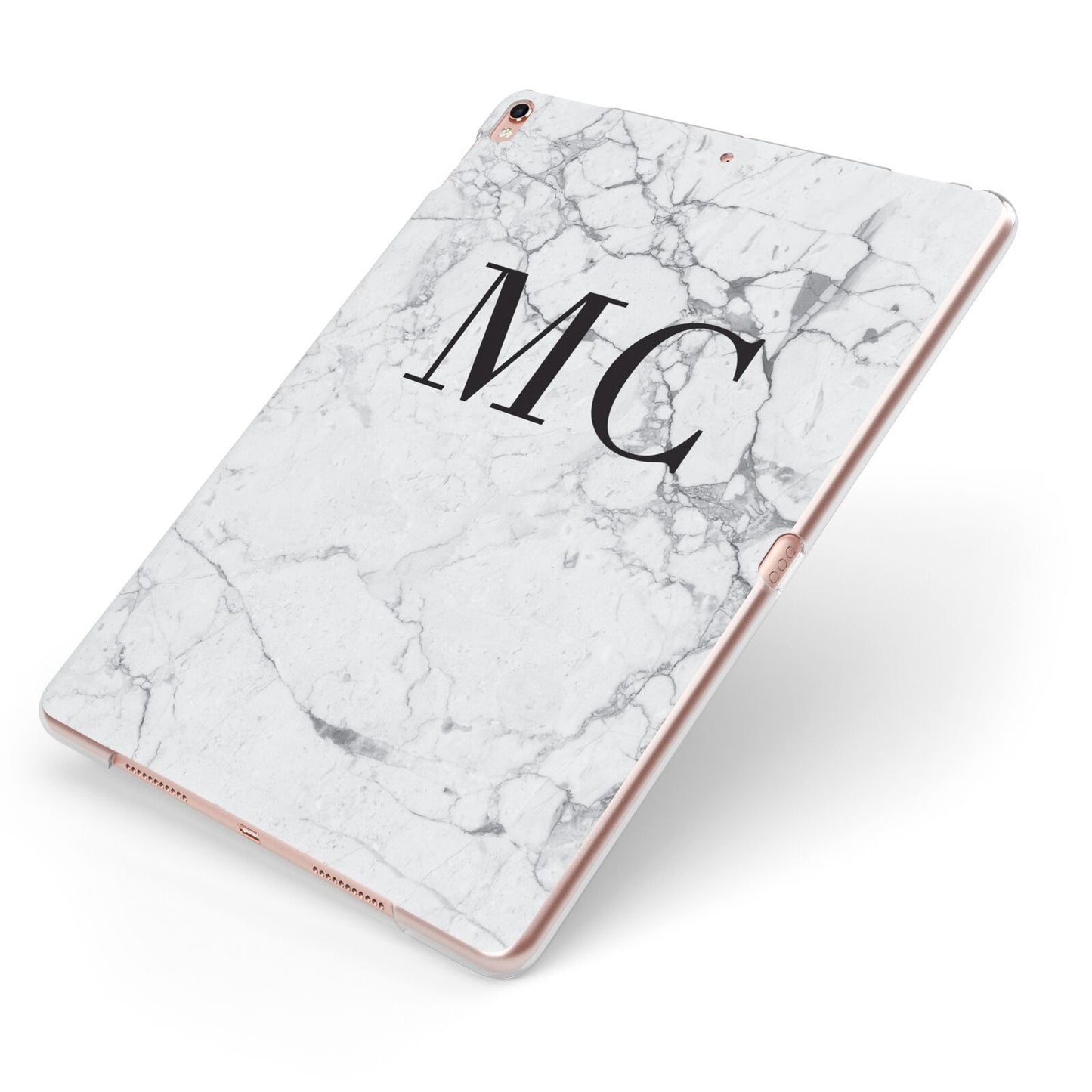 Personalised Marble Initials Apple iPad Case on Rose Gold iPad Side View