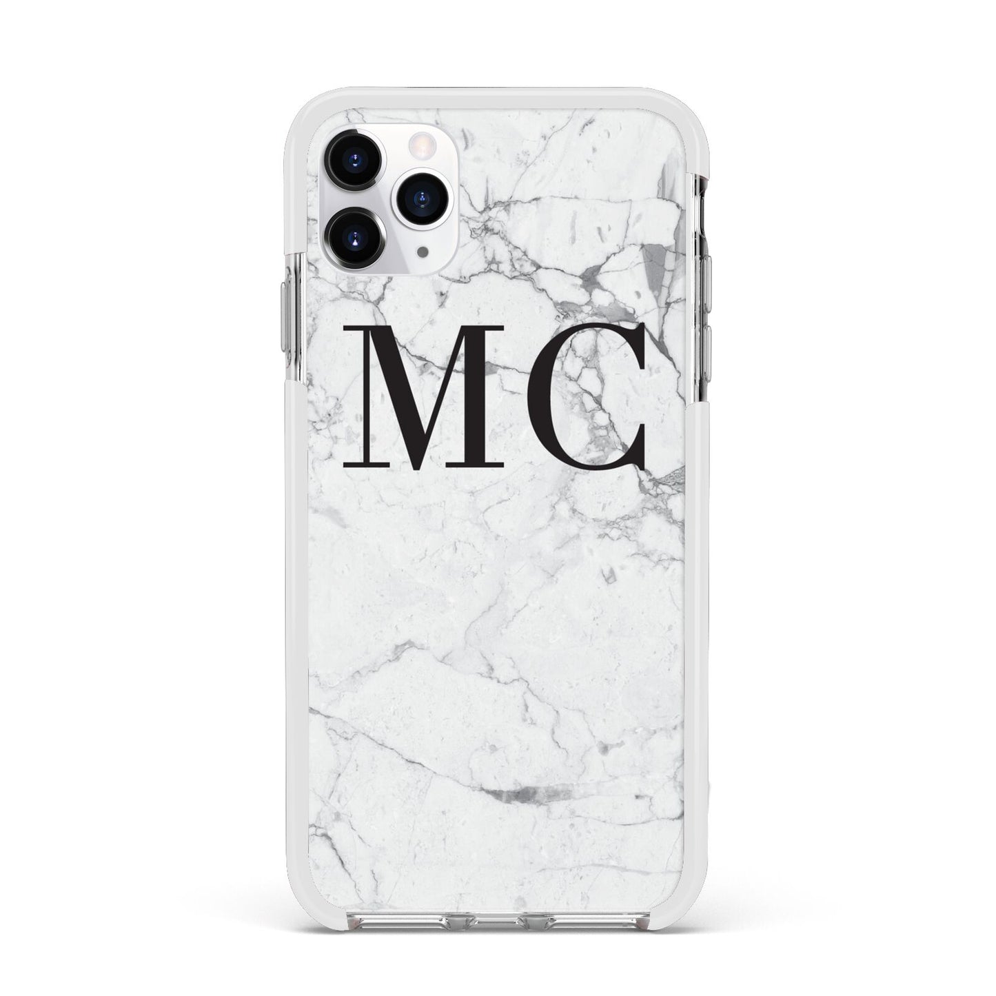 Personalised Marble Initials Apple iPhone 11 Pro Max in Silver with White Impact Case