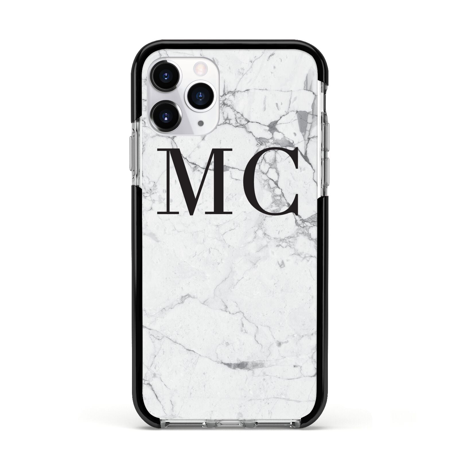 Personalised Marble Initials Apple iPhone 11 Pro in Silver with Black Impact Case