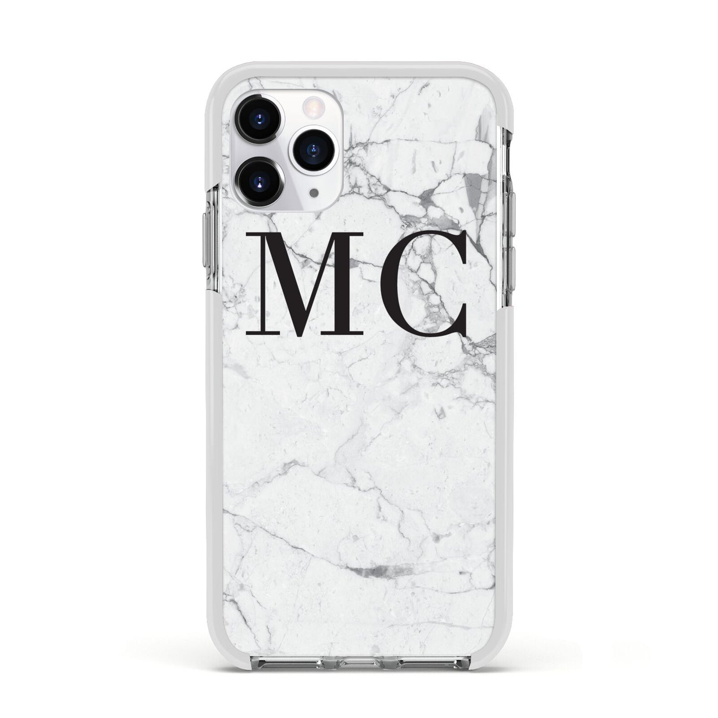 Personalised Marble Initials Apple iPhone 11 Pro in Silver with White Impact Case