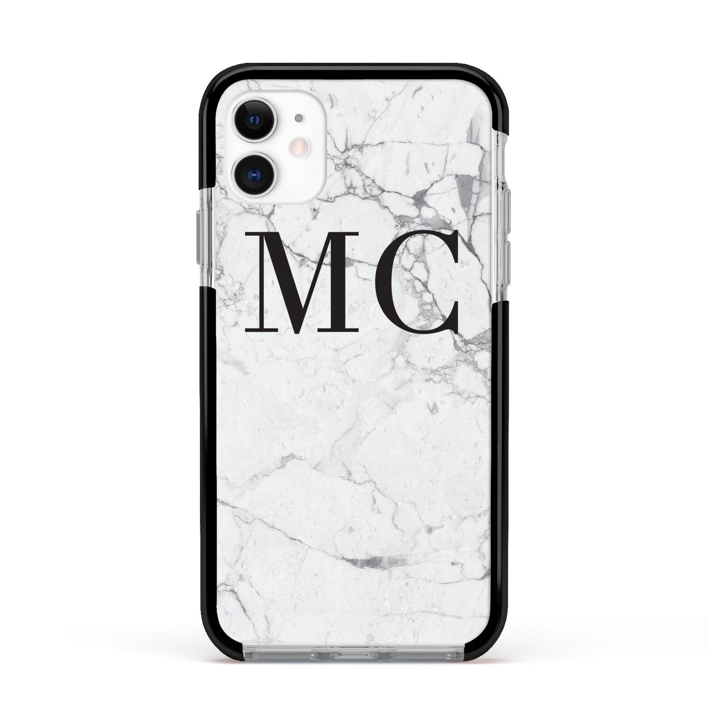 Personalised Marble Initials Apple iPhone 11 in White with Black Impact Case