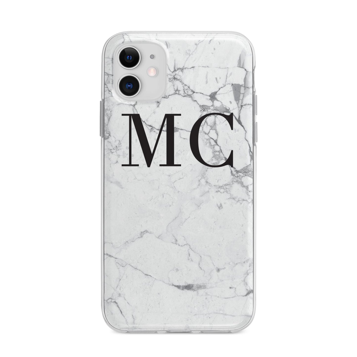 Personalised Marble Initials Apple iPhone 11 in White with Bumper Case