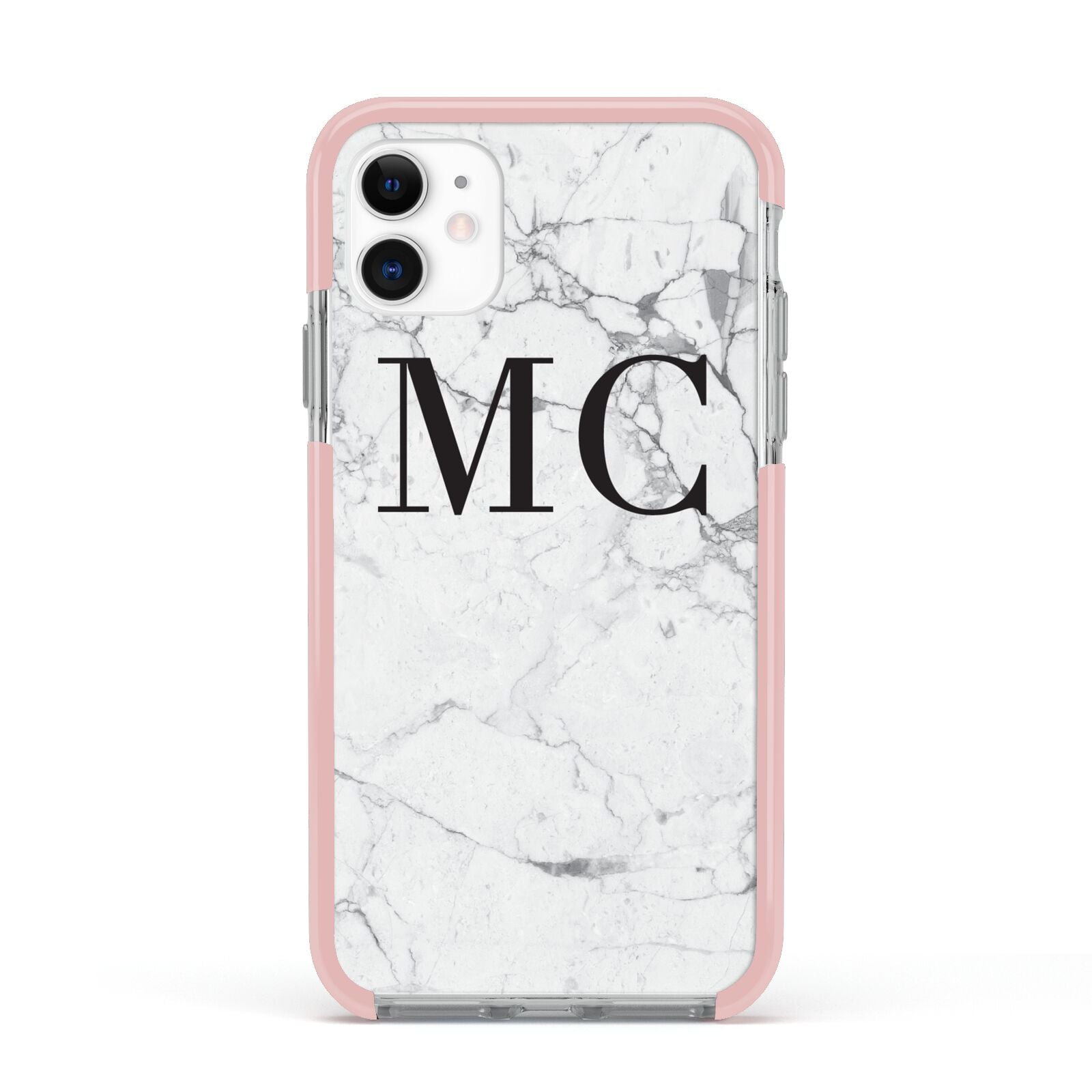 Personalised Marble Initials Apple iPhone 11 in White with Pink Impact Case