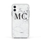 Personalised Marble Initials Apple iPhone 11 in White with White Impact Case