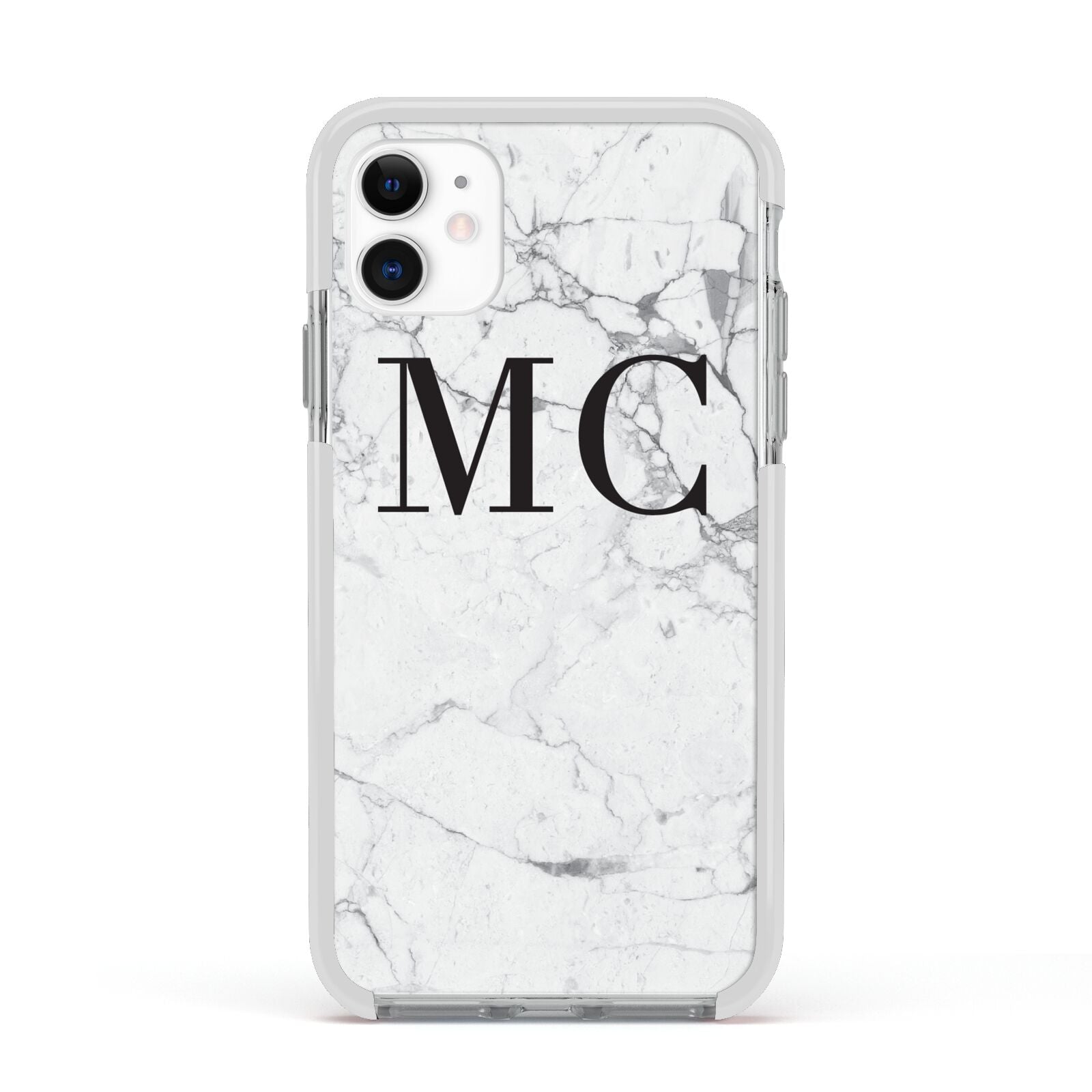 Personalised Marble Initials Apple iPhone 11 in White with White Impact Case