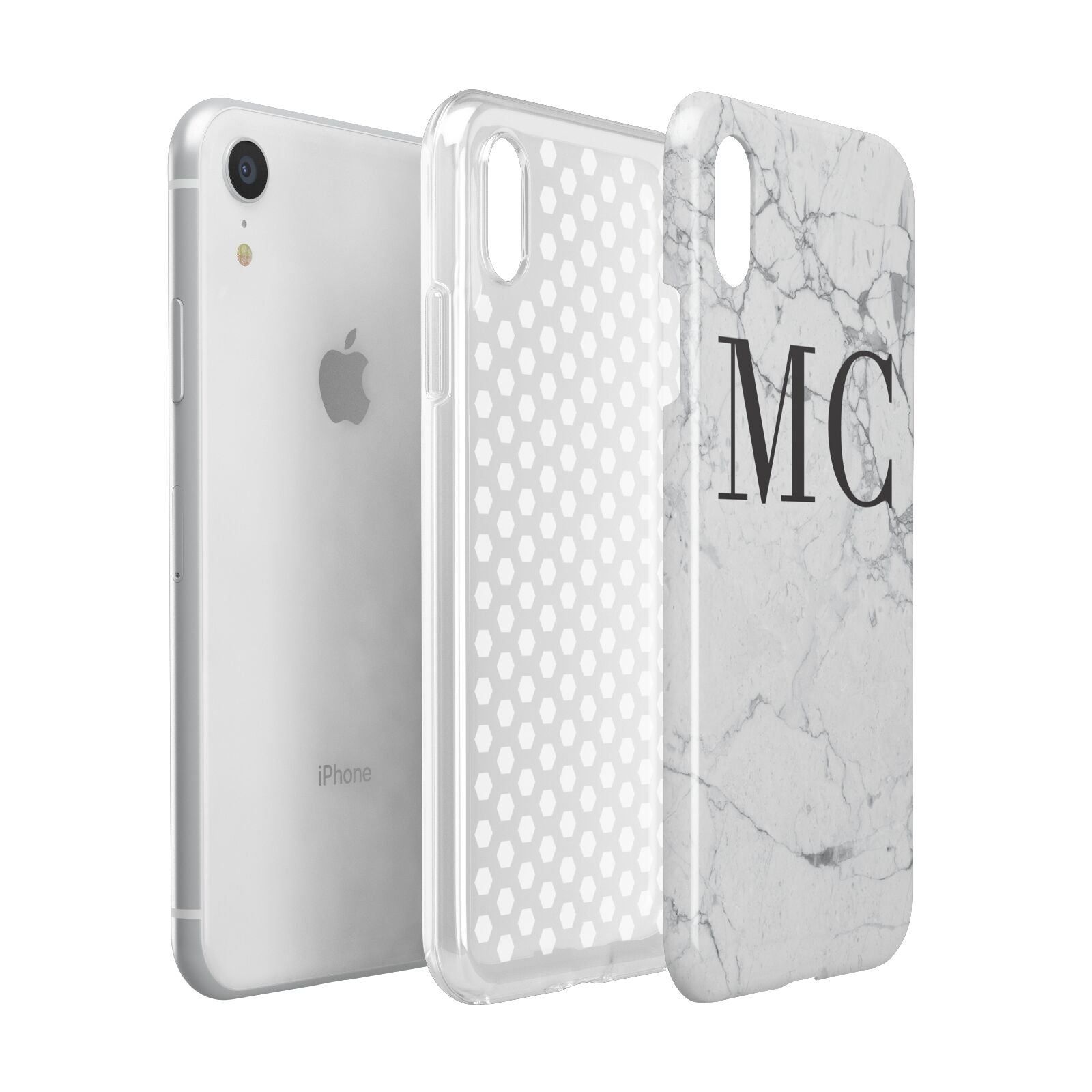 Personalised Marble Initials Apple iPhone XR White 3D Tough Case Expanded view