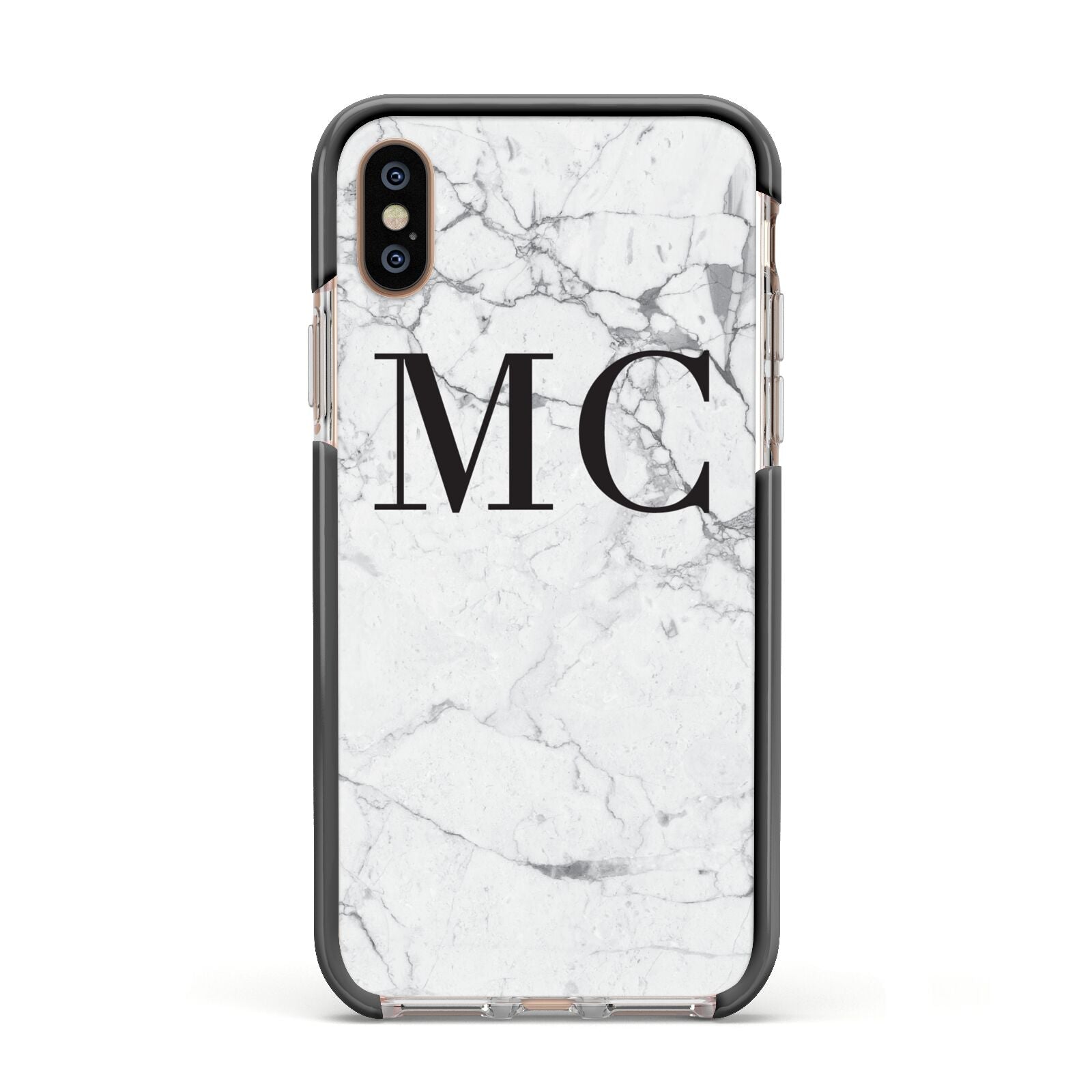 Personalised Marble Initials Apple iPhone Xs Impact Case Black Edge on Gold Phone